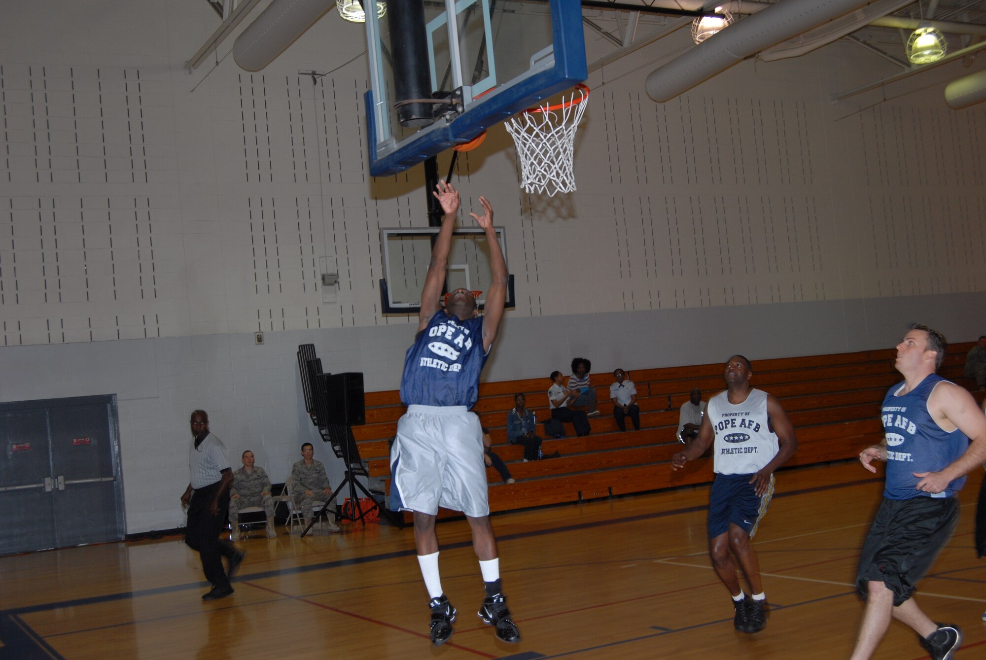Irvin Gourdine, 43rd Mission Support Squadron, makes a layup to start the championship game against 43rd Logistics Readiness Squadron March 3. 