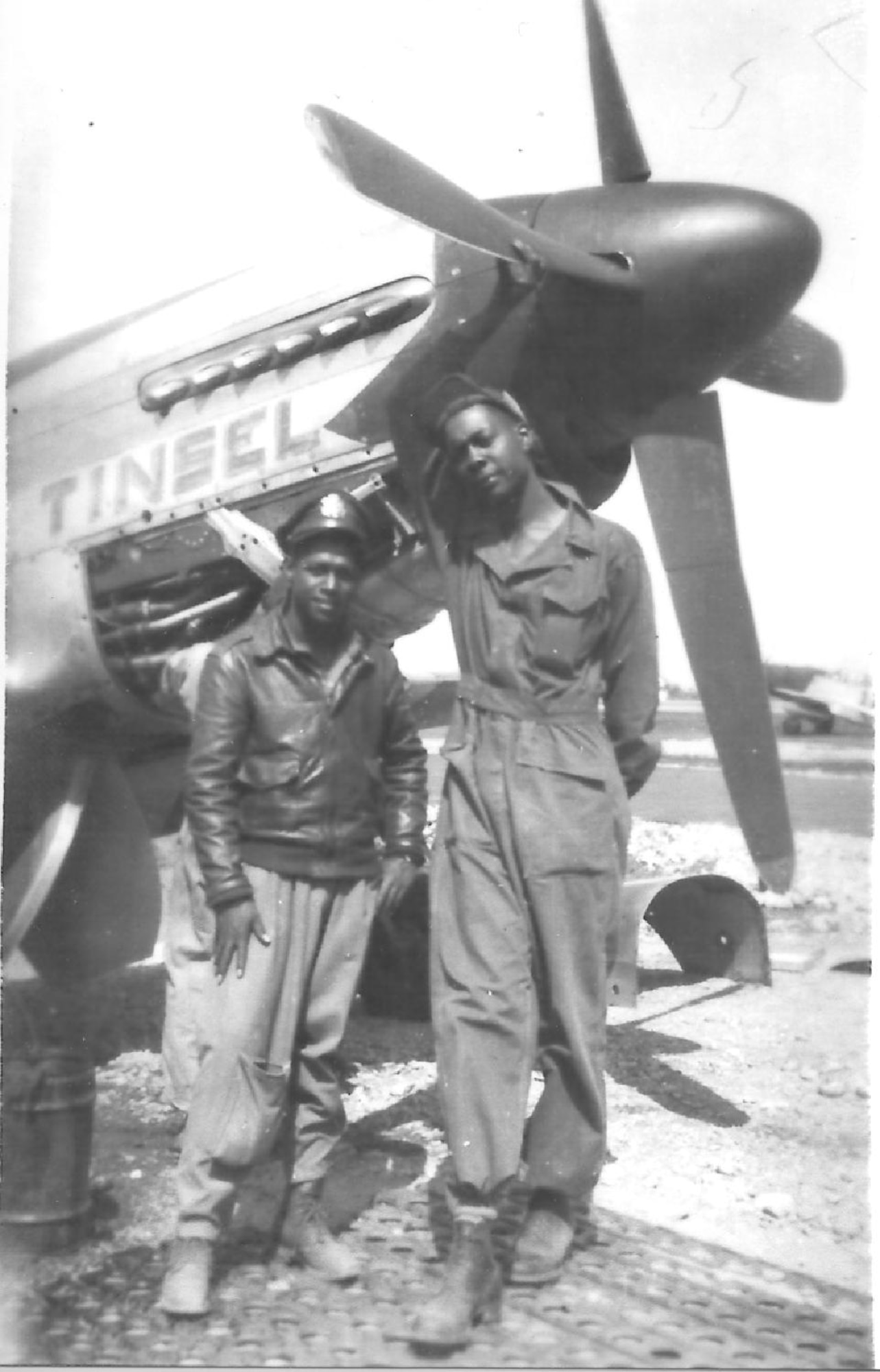 First Lt. Ralph L. Turner, a Tuskegee Airman, poses with an unnamed crew chief and his P-51 Mustang in Rammatelle, Italy, circa 1945. Now-retired Major Turner is credited with 53 combat missions over the European continent. (Courtesy photo)