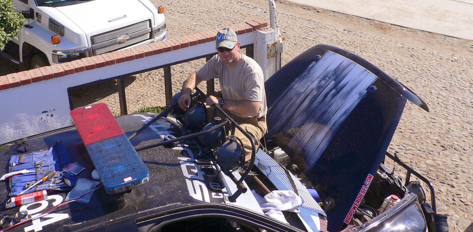 Maj. Steven Heffington, 95th Security Forces Squadron commander, is a member of the Los Angeles County Sheriffs Department Motorsports team. He participated in the Best of the 2008 Desert Racing Association's Blue Water Resort Parker 425 and the Baja 1000 competition. (Courtesy photo) 
