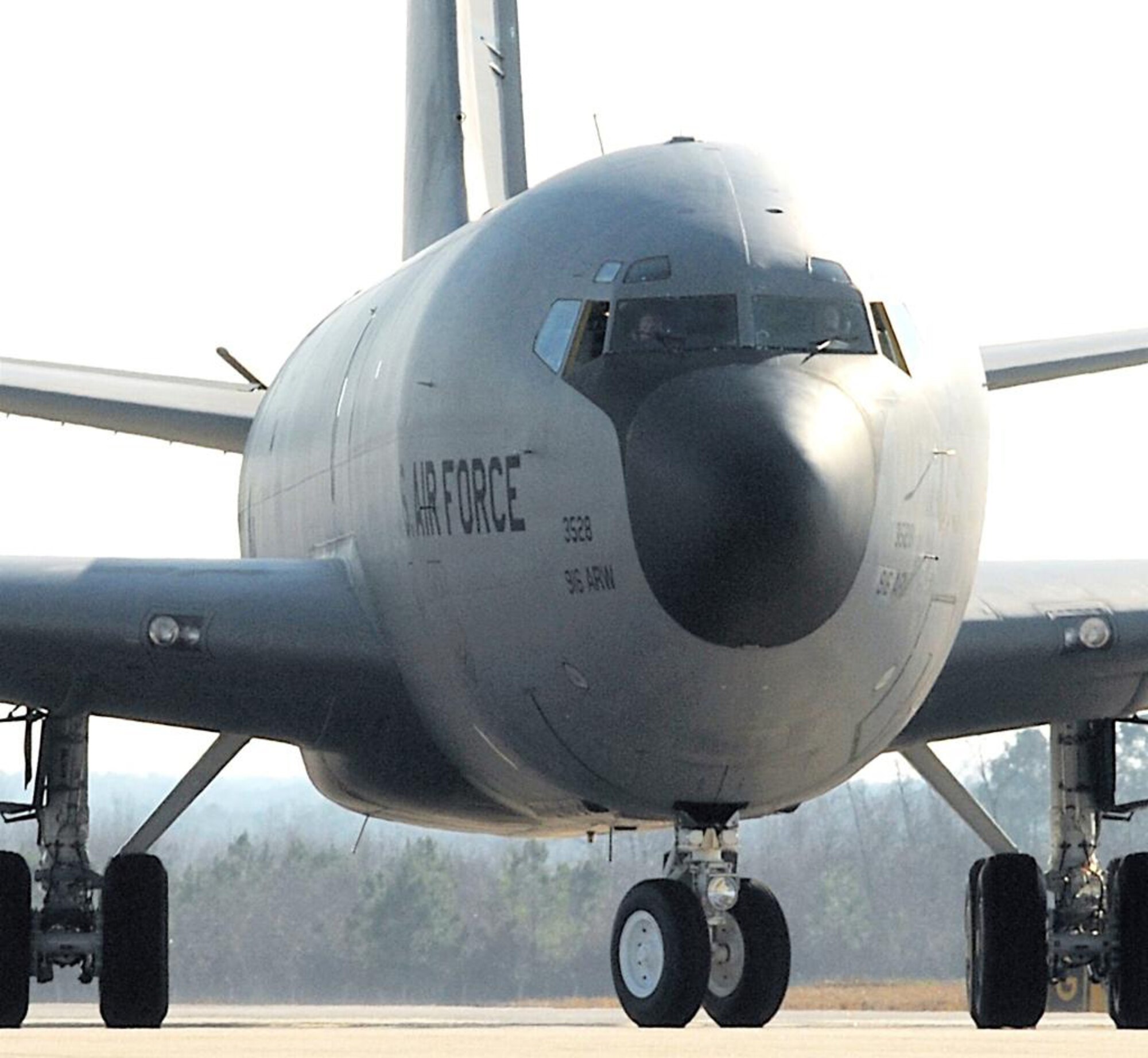 SEYMOUR JOHNSON AIR FORCE BASE, N.C. -- A KC-135R Stratotanker prepares for take-off. Seymour Johnson was identified as one of the possible bases to receive the new KC-45A air-to-air refueling aircraft when it rolls out in 2013.