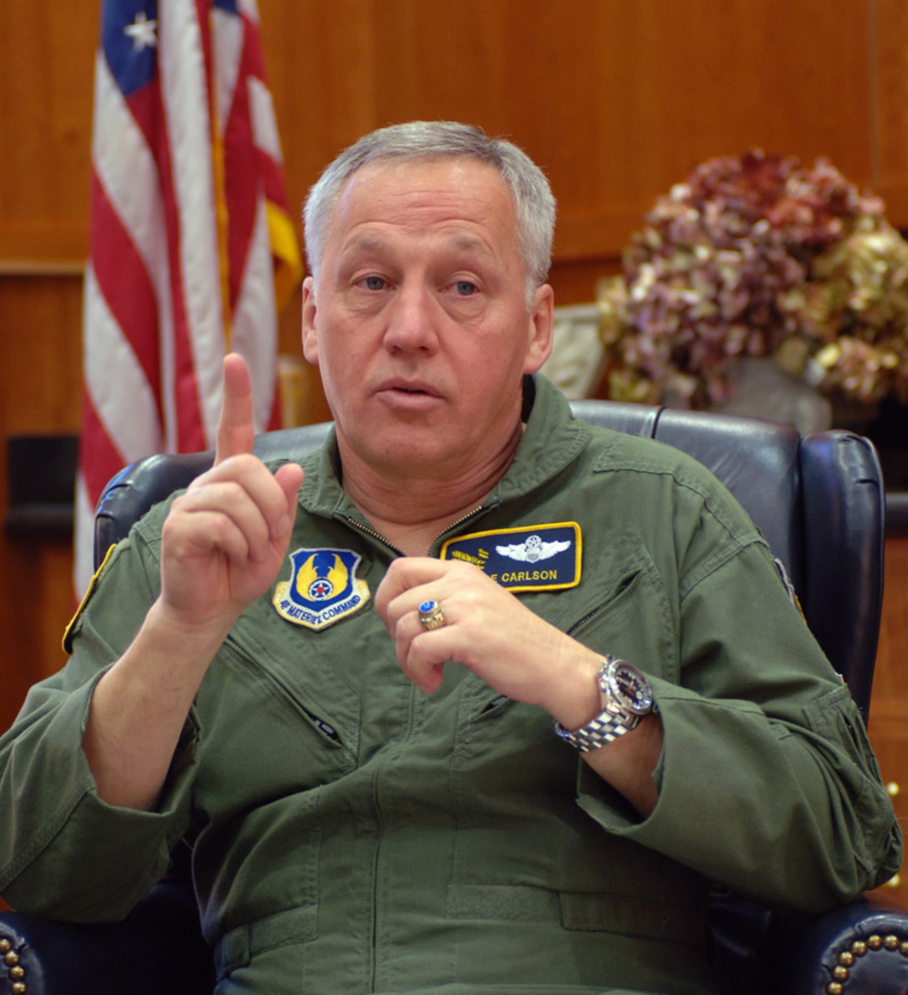 Gen. Bruce Carlson, commander of Air Force Materiel Command, says he will work to "reinvigorate" the acquisition process and to focus on development, acquisition and sustainment programs that will follow the lifespan of Air Force airframes from cradle to grave. (U.S. Air Force photo)
