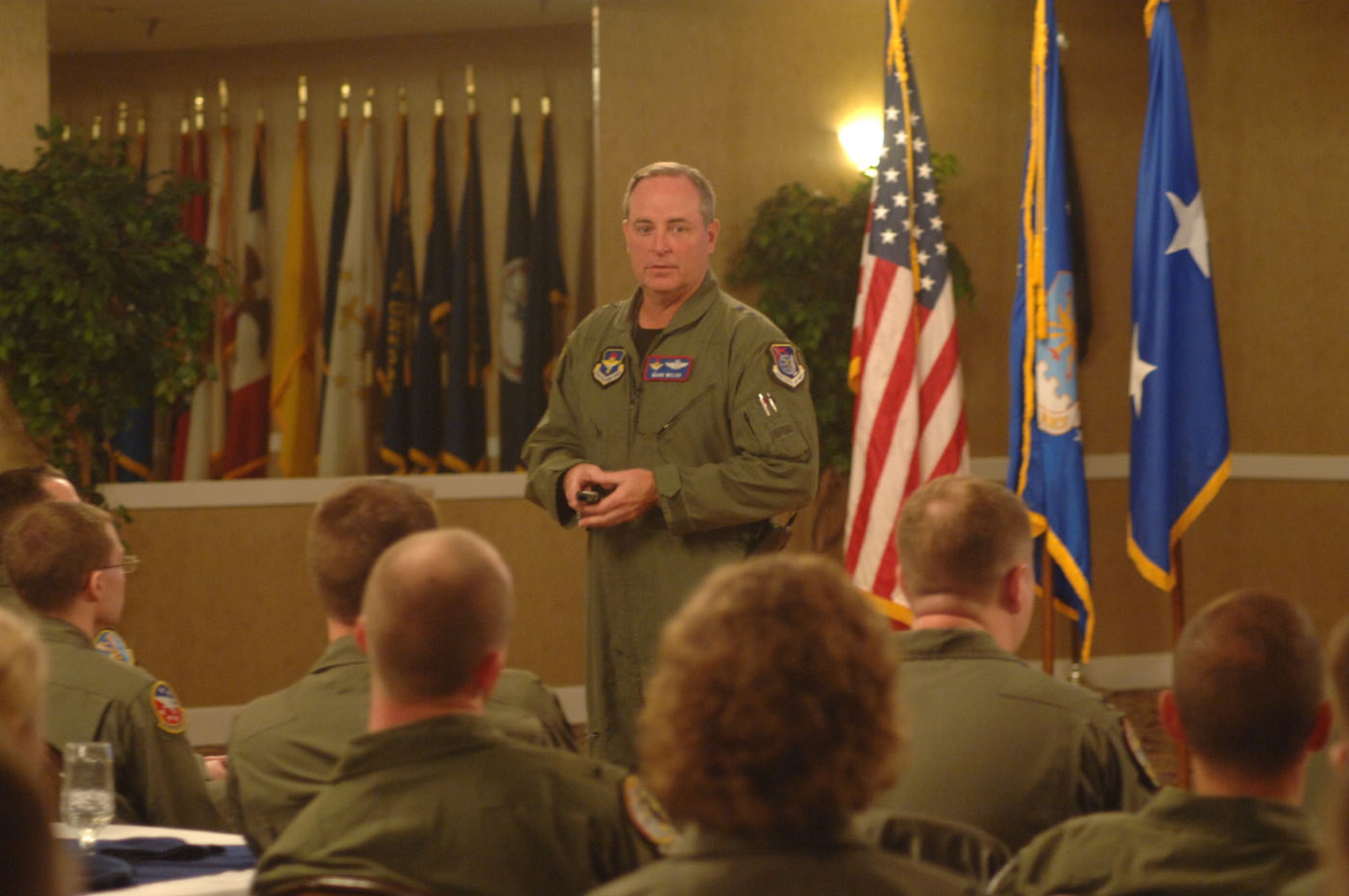 Major Gen. Mark Welsh, Air Education and Training Command vice commander, speaks to more than 100 First Assignment Instructor Pilots Saturday at the Columbus Club. General Welsh was the keynote speaker for the FAIPAPALOOZA event that took place Feb. 29 through March 2. FAIPs from across AETC came to Columbus AFB to take part in this annual event. (U.S. Air Force photo by Airman 1st Class Danielle Hill)