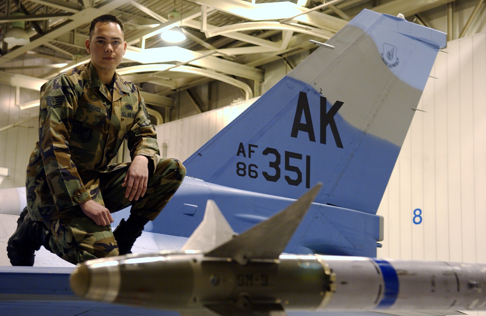 EIELSON AIR FORCE BASE, Alaska--Staff Sgt. Manuel Sanchez, 354th Aircraft Maintenance Squadron weapons load crew chief, is the Hall of Fame nominee for the week of March 7 to 13. (U.S. Air Force photo by Airman 1st Class Jonathan Snyder)