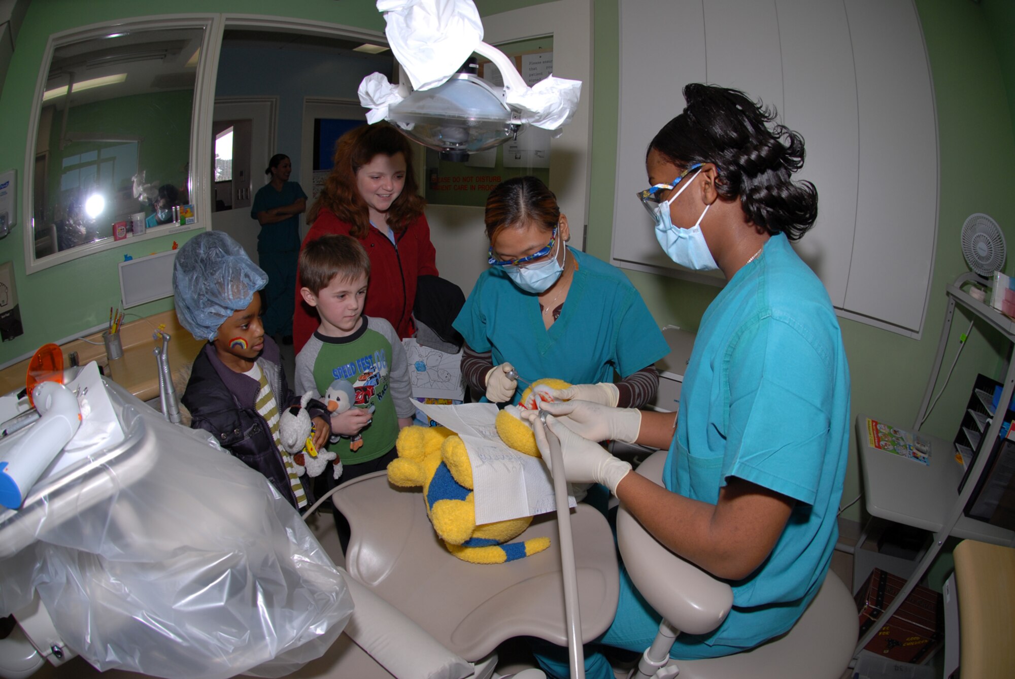 MISAWA AIR BASE, Japan -- Misawa children are given a chance to see how dental work is performed during the annual Teddy Bear Clinic here Mar. 1, 2008.  Children brought stuffed animals ranging from cats to penguins to the clinic which is designed to give children a better understanding of hospitals and to help curb their fears of them.  (U.S. Air Force photo by Senior Airman Laura R. McFarlane)