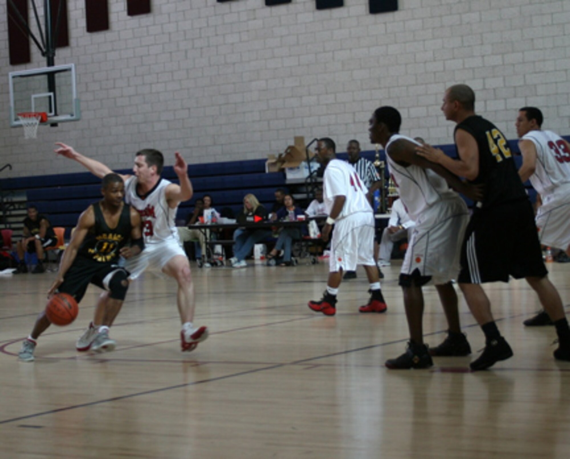 Los Angeles Air Force Base’s Storm basketball team played against  Marines from Twenty Nine Palms in the Nellis Classic Tournament, Feb. 15- 18. The Storm took the championship title in their first appearance at the tournament. 