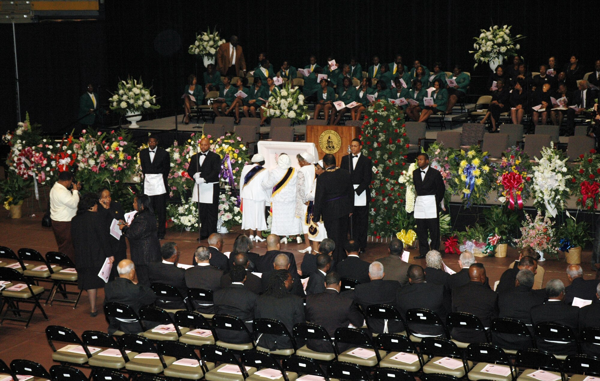 Mourners pay their respects to civil rights pioneer Mrs. Johnnie R. Carr, who passed away Feb. 22 at age 97. Mrs. Carr was buried March 1. She led the Montgomery (Ala.) Improvement Association, an organization formed in 1955 when her childhood friend, Rosa Parks, was arrested for refusing to give up her bus seat to a white man. Parks' arrest sparked the Montgomery bus boycott, and drew national attention to the fight against segregation as well as one of the boycott's leaders, Rev. Martin Luther King Jr.  (U.S. Air Force photo by Lt Col. Jerry Lobb)
