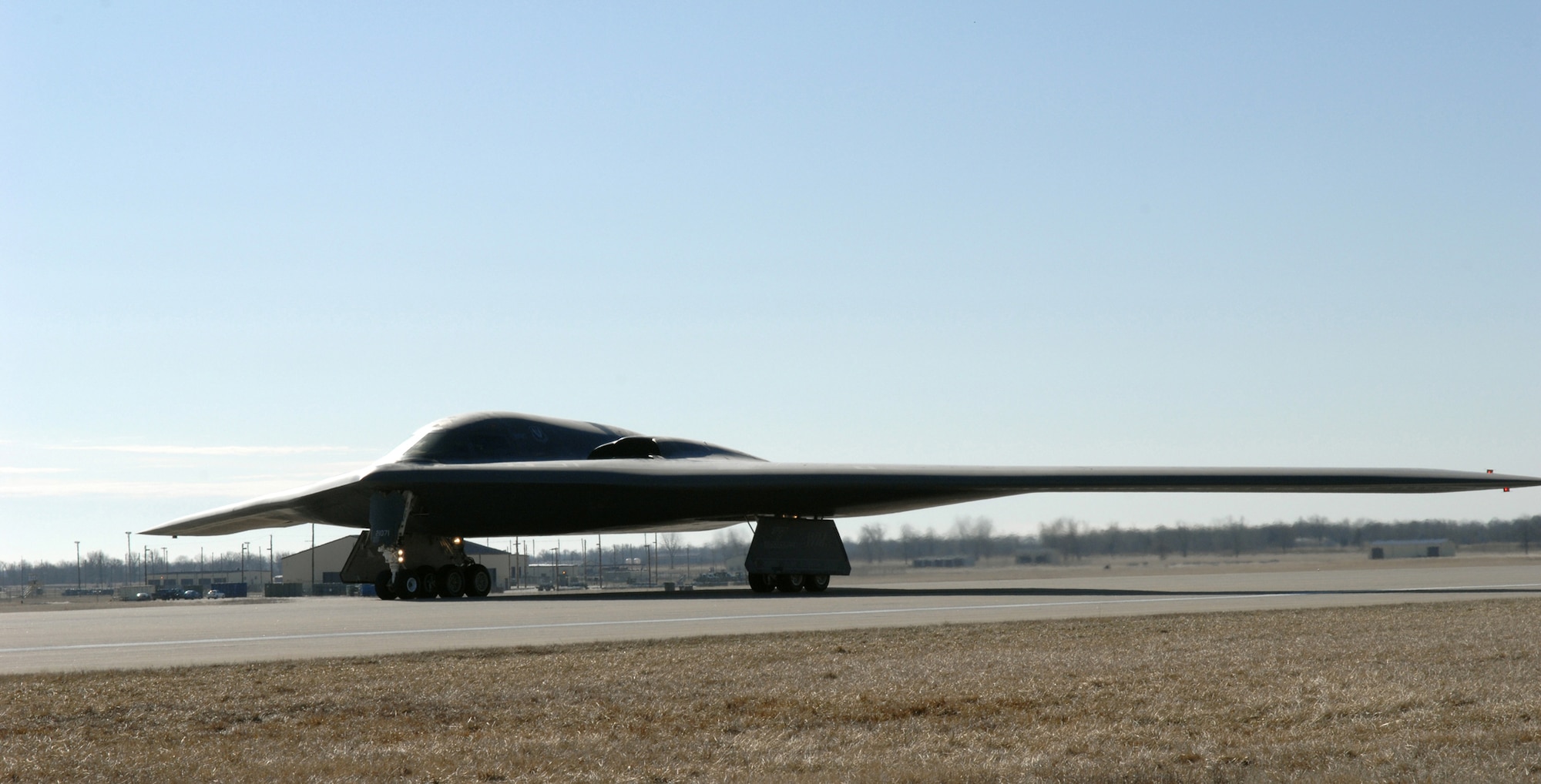 WHITEMAN AIR FORCE BASE, Mo. - A B-2 Bomber taxis down the runway March 4 marking the end of Whiteman's first Nuclear Operational Readiness Exercise of the year. The NORE is in preparation of the combined Nuclear Surety Inspection and Nuclear Operational Readiness Inspection scheduled for May 29 through June 11. The next NORE, which will be more in depth and challenging, is scheduled March 24 through April 2, said Lt. Col. Matthew Snyder, 509th Bomb Wing Plans and Scheduling chief. (U.S. Air Force photo/Airman 1st Class Stephen Linch)