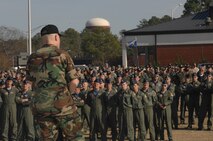 SEYMOUR JOHNSON N.C. - Colonel Steve Kwast, 4th Fighter Wing Commander, speaks to members of the 4th Fighter Wing during the February 29, 2008 Commander's Call. (US Air Force photo by SrA Chad Trujillo)(released)