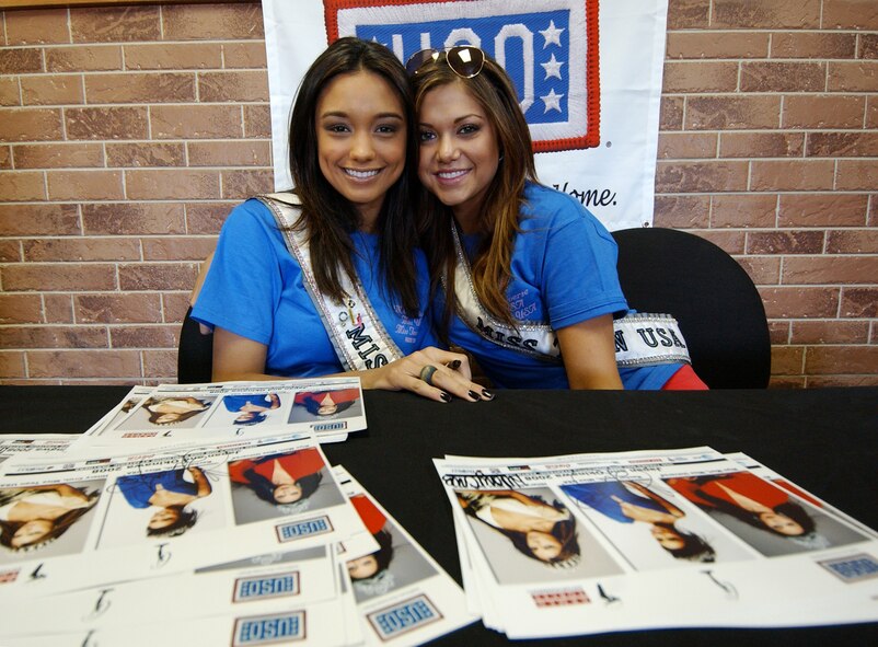 Miss USA, Rachel Smith, and Miss Teen, Hilary Cruz visit Kadena AB, Okinawa at the USO Feb. 24. 
(U.S. Air Force photo/Tech. Sgt. Rey Ramon)


