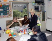Beverly Hall, Defense Language Institute English Language Center instructor, teaches a group of students the nuances of the English language at the center March 4. Ms. Hall spent 22 months in Iraq teaching English to Iraqi airmen and was recently awarded the Secretary of Defense Global War on Terrorism Medal for her efforts. (USAF photo by Alan Boedeker)                            