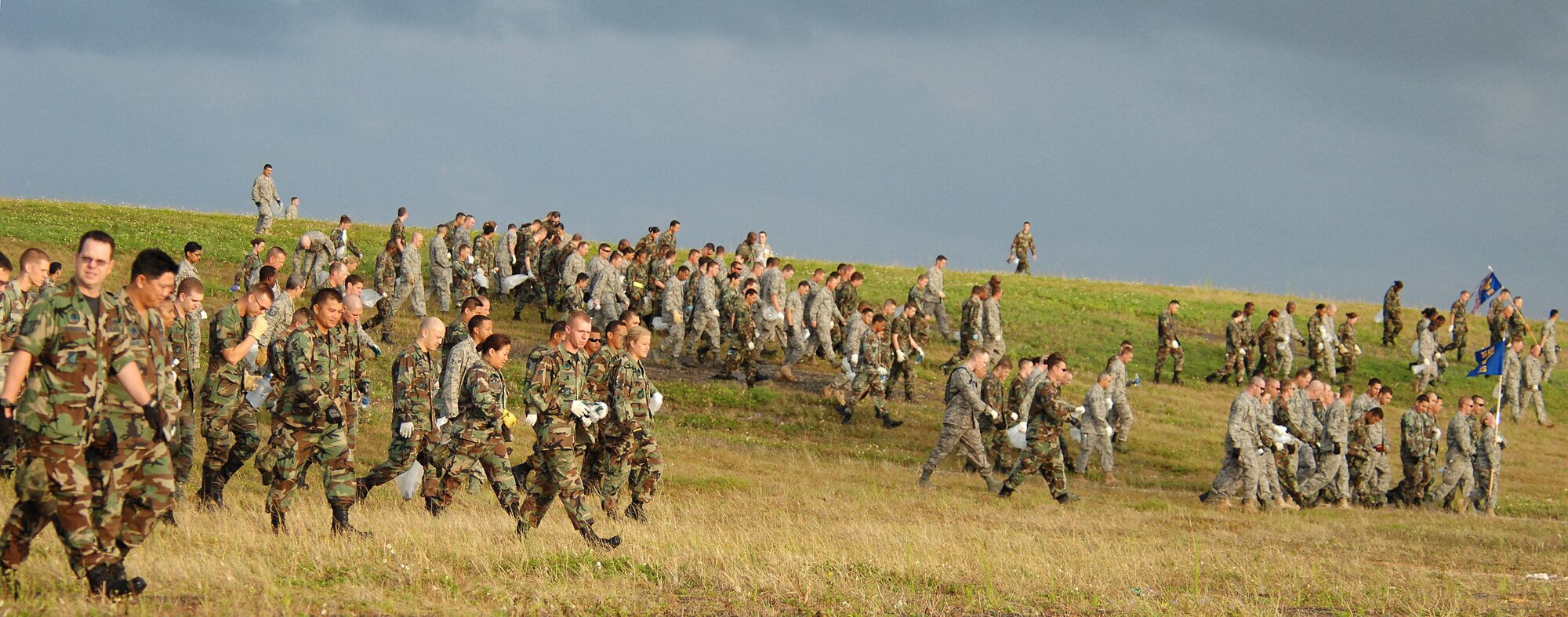 ANDERSEN AFB, Guam-- Members of the 96th Wing scan the Andersen AFB's airfield for foreign object debris, or FOD. The wing is clearing the airfield to re-open a runway that has been closed since a B-2 bomber crashed here. (U.S. Air Force Photo by Staff Sgt. Vanessa Valentine) 