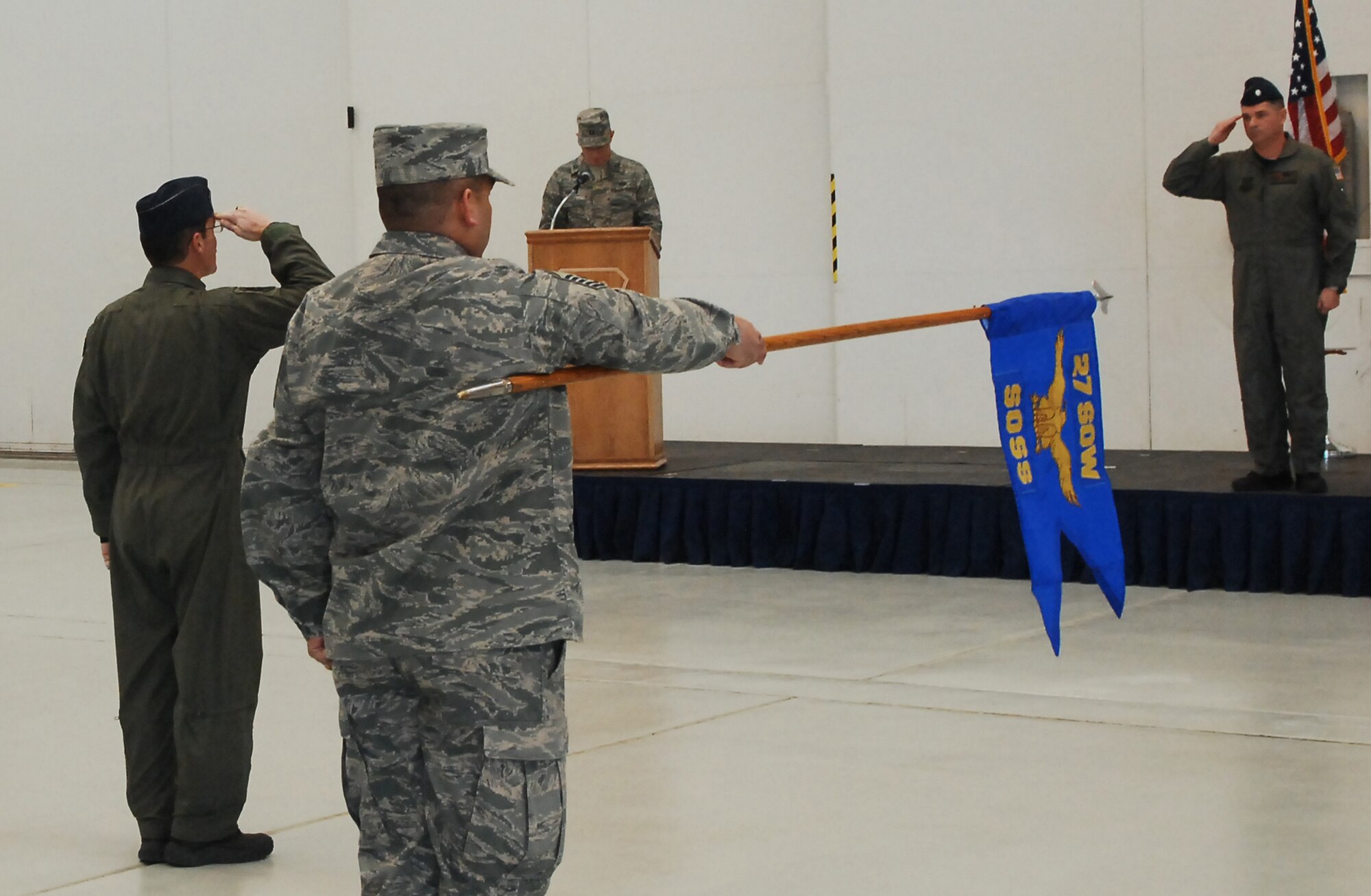 CANNON AIR FORCE BASE, N.M. --  Lt. Col. Toby Corey (right), receives his first salute as the commander of the 27th Special Operations Squadron.  Lt. Col. Toby Corey assumed command of the 27 SOSS on March 10.  (US Air Force photo by Airman 1st Class Liliana Moreno)  