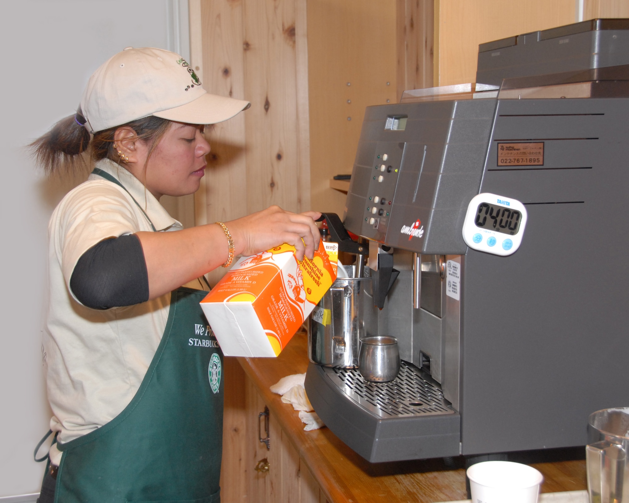 MISAWA AIR BASE, Japan -- Christina Thornton, wait staff member at Cafe Aomori, makes an espresso for a customer March 7. The cafe will be adding a second espresso machine to help decrease wait time during busy hours. (U.S. Air Force photo by Staff Sgt. Rachel Martinez)