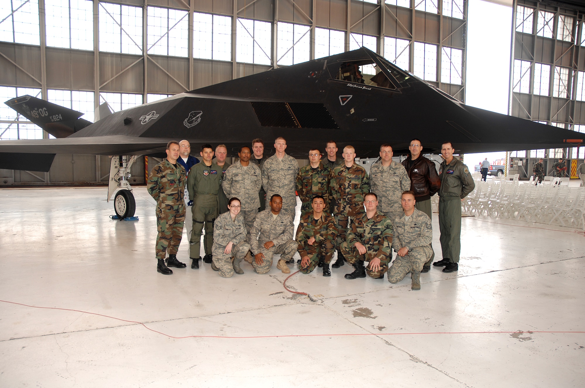 Members of the 49th Fighter Wing, Holloman Air Force Base, N.M. deployed to Wright-Patterson Air Force Base, Ohio for a Mar. 11 ceremony to honor the retirement of the F-117A Nighthawk.  The stealth fighter fleet is being retired after 27 years of service. (U.S. Air Force photo by Ben Strasser)