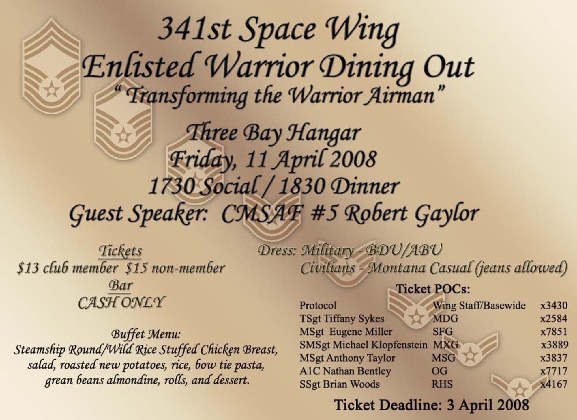 Information on ticket sales for the upcoming Enlisted Dining Out.