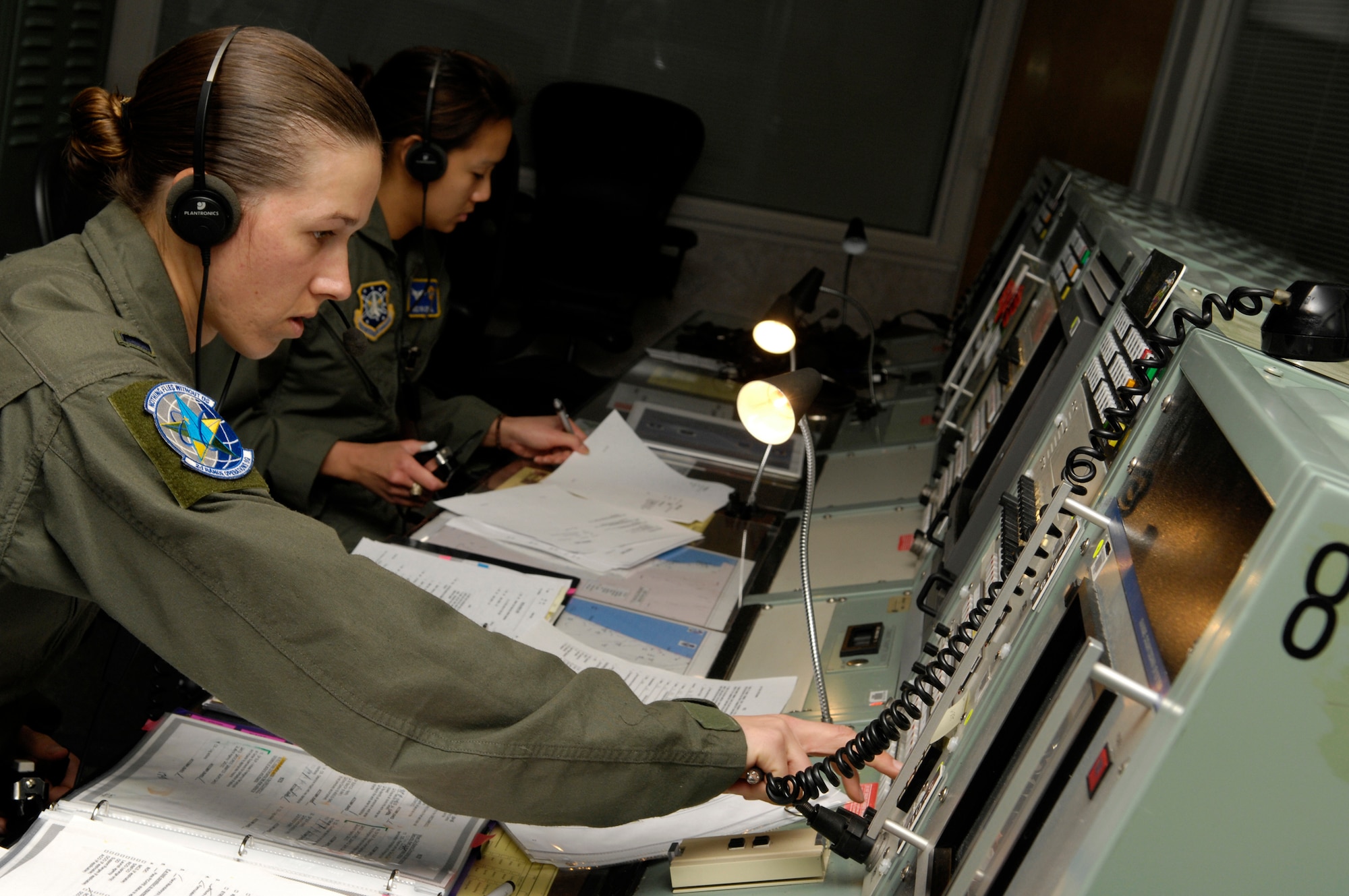 VANDENBERG AIR FORCE BASE, Calif. --  1st Lt. Erin Smith, an instructor in the 2nd Range Operations Squadron, runs countdown operations during a simulated launch March 10. Lieutenant Smith is the range control officer for the 30th Operations Group Guardian Challenge team. The team will compete in Guardian Challenge on March 24-26. (U.S. Air Force photo/Airman 1st Class Christian Thomas)