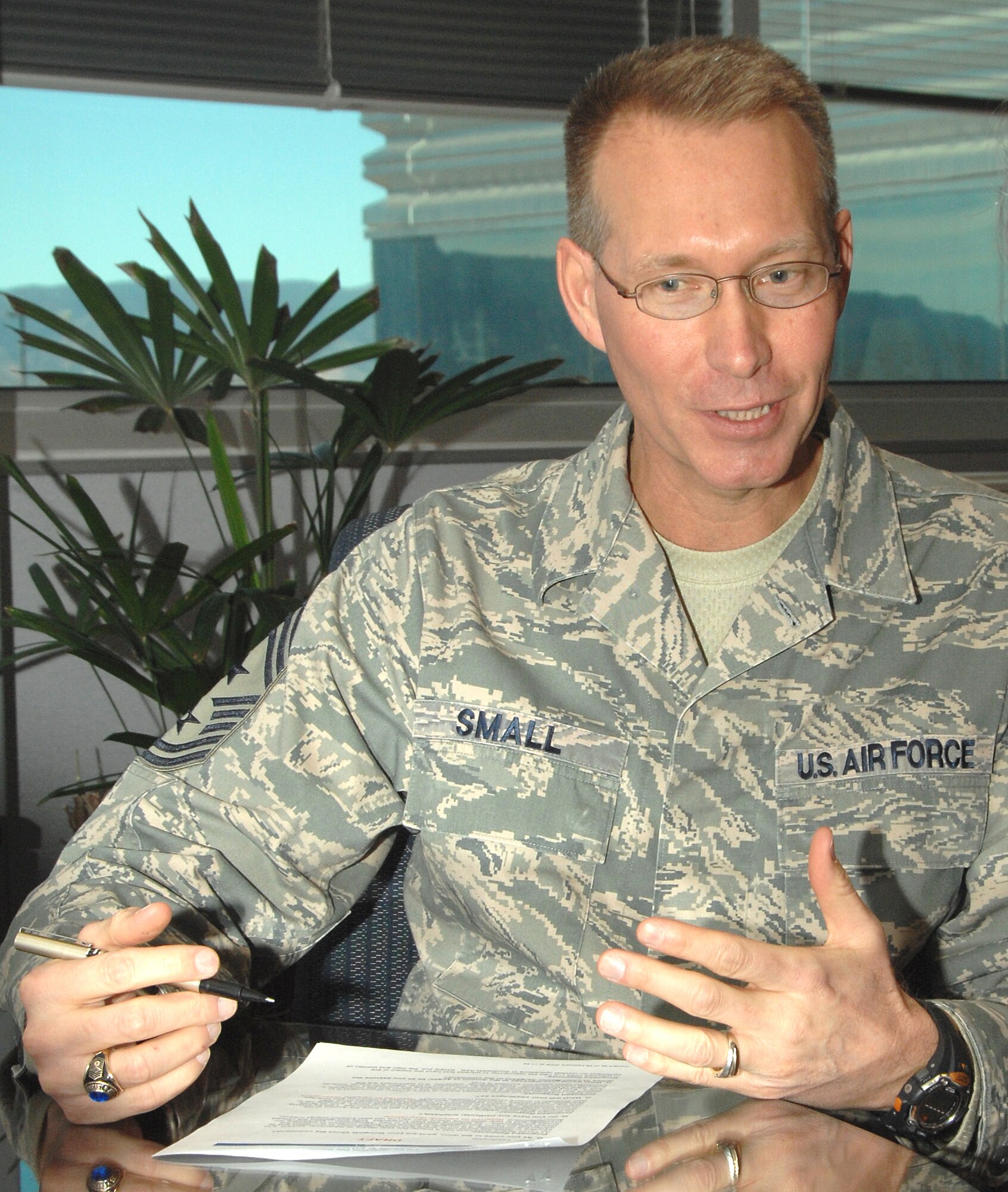 Chief Master Sgt. Richard T. Small is the command chief master sergeant for Air Force Space Command.  He serves as the senior enlisted advisor to the commander. (U.S. Air Force photo by Tech. Sgt. Matt Lohr)