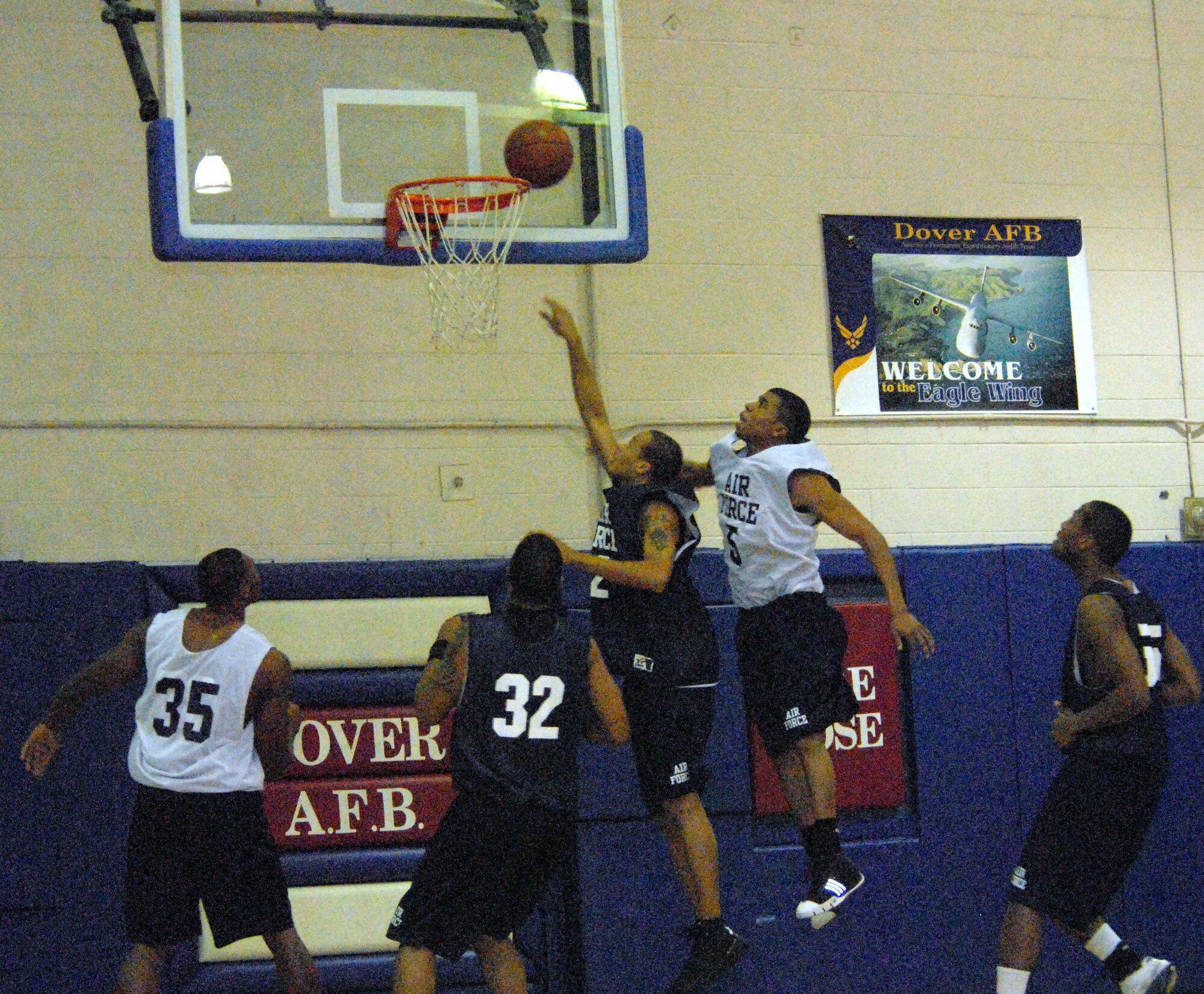 Airmen from different bases all over the world have come to Dover Air Force Base to play ball. Dover AFB is hosting the All-Air Force Basketball try-outs throughout March as 19 Airmen compete for a coveted spot on the team. (U.S. Air Force photo/Airman 1st Class Shen-Chia Chu)