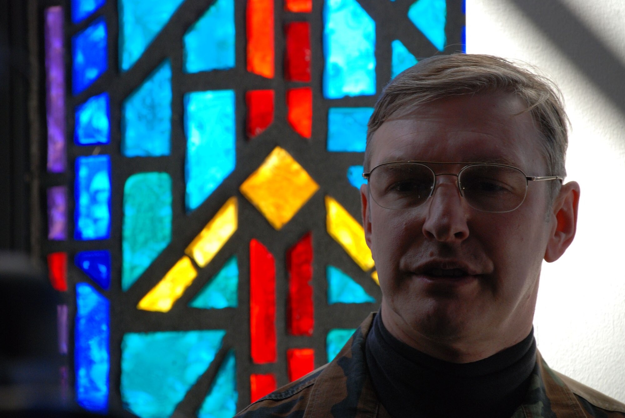 A time of reflection...Master Sgt. Harold Von De Bur talks about his experience as a 932nd Airlift Wing chaplain's assistant.  His office is under renovation in the wing's headquarter building, and is temporarily relocated at Chapel One, room 122 during UTA Hours: 0730-1100, or 1230-1600 and by appointment. Photo/Capt. Stan Paregien