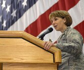 KUNSAN AIR BASE, South Korea -- Lieutenant General Terry Gabreski, Air Force Materiel Command vice commander, speaks at the annual Maintenance Professional of the Year banquet during her visit here May 8.  General Gabreski was the guest speaker for the MPOY banquet showcases outstanding Airmen and civilians who distinguish themselves in a number of categories within the 8th Maintenance Group.  (U.S. Air Force photo/Senior Airman Steven R. Doty)