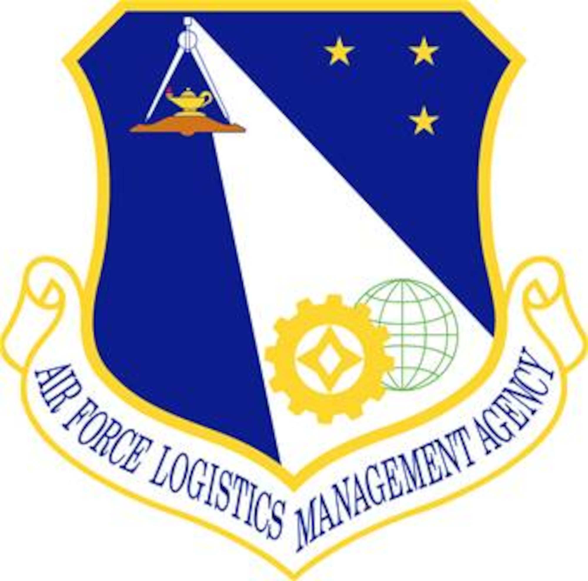 Air Force Logistics Management Agency shield (color), U.S. Air Force graphic.  In accordance with Chapter 3 of AFI 84-105, commercial reproduction of this emblem is NOT permitted without the permission of the proponent organizational/unit commander. 