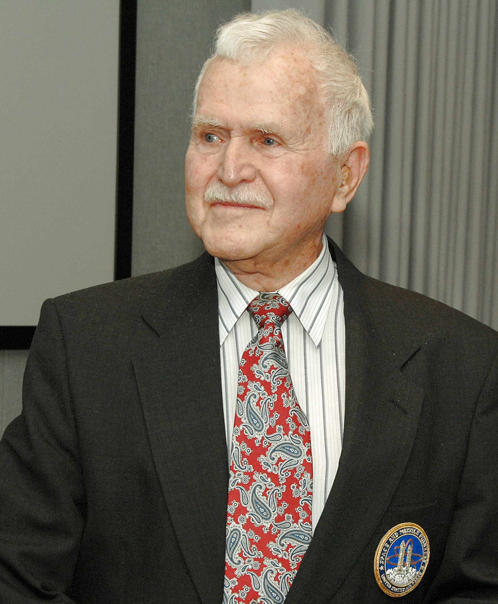 Retired Col. Francis J. "Joe" Hale returned to Air Force Space Command Headquarters at Peterson Air Force Base, Colo., March 6 where he was honored by Space Command officials for his recent induction into the Air Force Space and Missile Pioneers Hall of Fame and for his many contributions to the U.S. space and missile program.  (U.S. Air Force photo/Tech. Sgt. Matt Lohr)