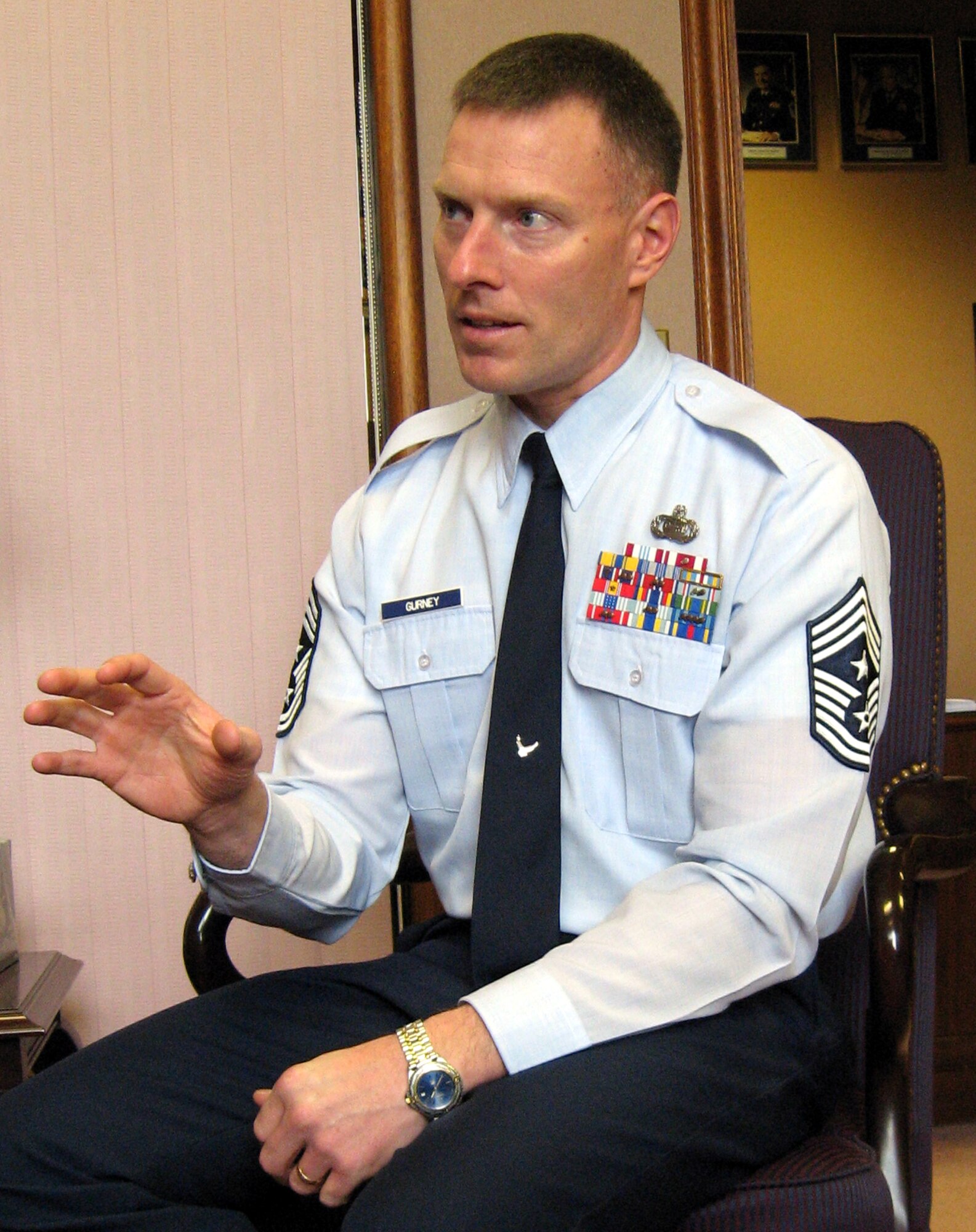 Chief Master Sergeant William C. Gurney, command chief for Air Force Materiel Command, is responsible for the training, education and readiness of AFMC’s 12,700 enlisted Airmen. (Air Force photo by John Scaggs)

