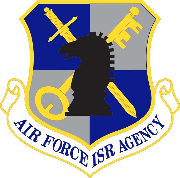 Air Force Intelligence, Surveillance and Reconnaissance Agency Shield (Color).  Previously known as the Air Intelligence Agency.  Image provided by the Air Force Historical Research Agency. In accordance with Chapter 3 of AFI 84-105, commercial reproduction of this emblem is NOT permitted without the permission of the proponent organizational/unit commander. The image is 6x6 inches @ 300 ppi.