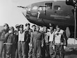 The crew of the &quot;Memphis Belle&quot;&#174; after their 25th mission: (l to r) TSgt. Harold Loch (top turret gunner/engineer), SSg.t Cecil Scott (ball turret gunner), TSgt. Robert Hanson (radio operator), Capt. James Verinis (copilot), Capt. Robert Morgan (pilot), Capt. Charles Leighton (navigator), SSgt. John Quinlan (tail gunner), SSgt. Casimer Nastal (waist gunner), Capt. Vincent Evans (bombardier), and SSgt. Clarence Winchell (waist gunner). (U.S. Air Force photo)