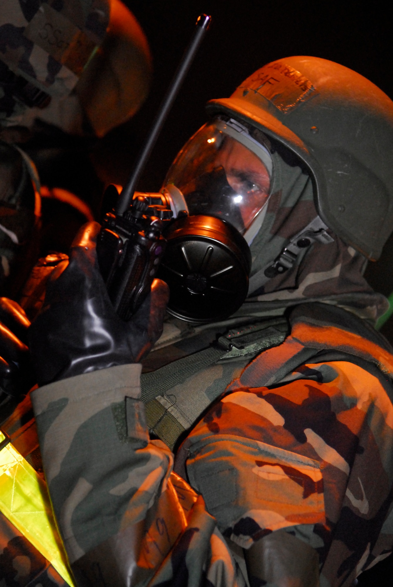 Master Sgt. John Daniels, 18th Communications Squadron, receives status updates from sweep teams during the 2008 Pacific Air Forces Operational Readiness Inspection at Kadena Air Base, Japan, March 13, 2008. PACAF conducted the inspection from March 9 to 15 to validate mission readiness of the 18th Wing. (U.S. Air Force photo/Staff Sgt. Joshua J. Garcia) 