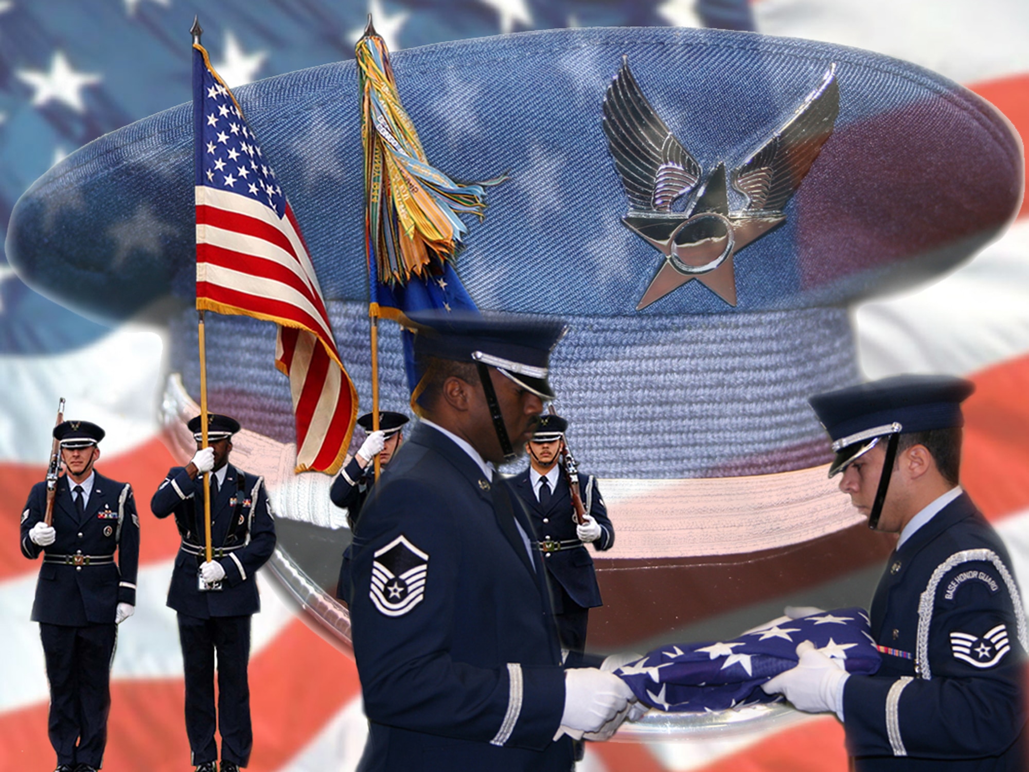WRIGHT-PATTERSON AFB, Ohio - The 445th Airlift Wing Honor Guard's mission is to represent our nation, the U.S. Air Force, and the 445th Airlift Wing by rendering well executed military honors at funerals of active duty, retired, and veteran members who have served this great nation honorably.  Additionally, the Honor Guard is dedicated to supporting the ceremonial needs of the 445th Airlift Wing and the greater Miami Valley communities by proudly performing as professional representatives of the United States Air Force. (U.S. Air Force Graphic Design/Senior Airman Ken LaRock)
