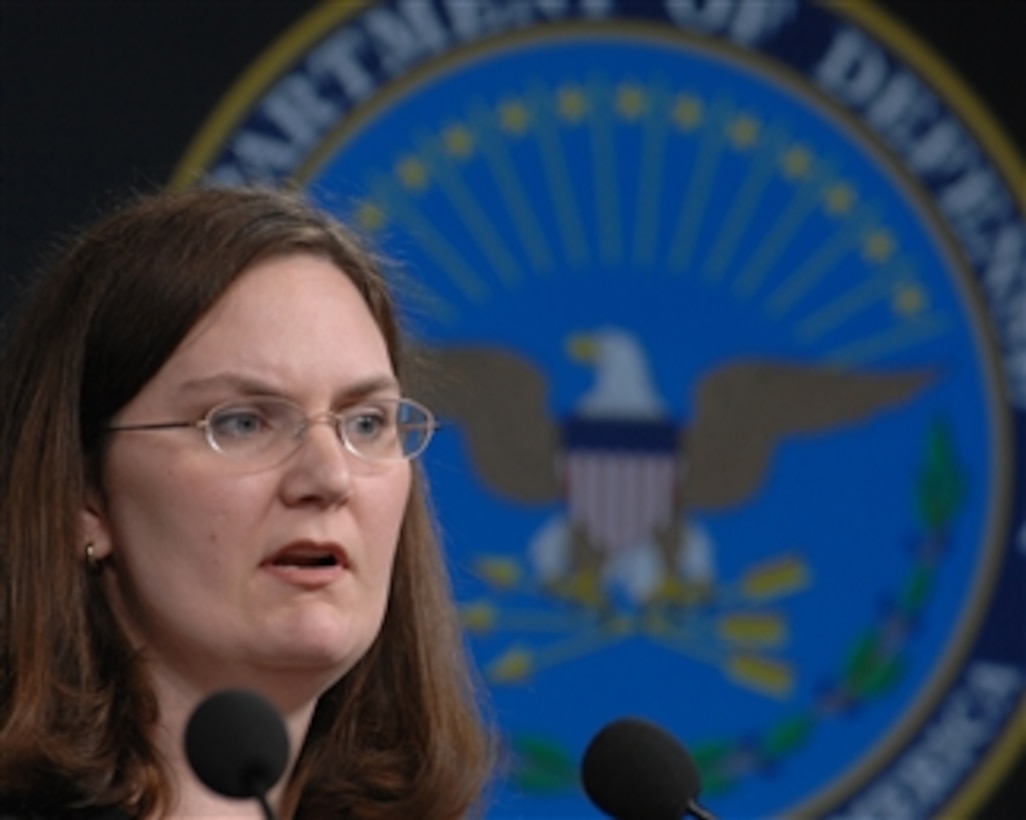 Senior Scientist for the Defense Manpower Data Center Rachel Lipari answers a question during a press briefing in the Pentagon on March 14, 2008.  Lipari and Director of the DoD Sexual Assault Prevention and Response Office Kaye Whitley briefed on the results from the 2007 Sexual Assault in the Military report and the report on the 2006 Workplace and Gender Relations Survey of Active Duty Members.  