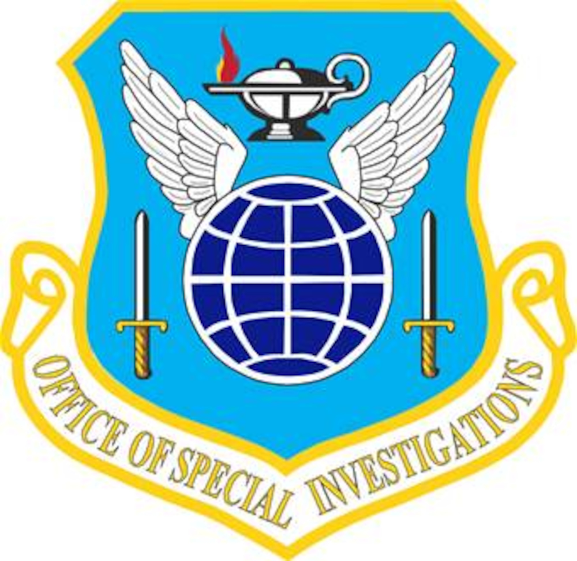 Office of Special Investigations (OSI) shield (color), U.S. Air Force graphic.  In accordance with Chapter 3 of AFI 84-105, commercial reproduction of this emblem is NOT permitted without the permission of the proponent organizational/unit commander. 