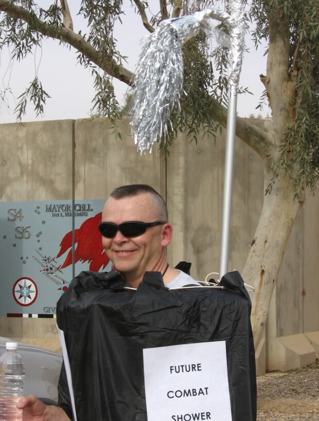 SEYMOUR JOHNSON AIR FORCE BASE, N.C. -- Lt. Col. Tim Horton, commander of the 916th Communication Squadron, shows his sense of humor while deployed to Iraq.