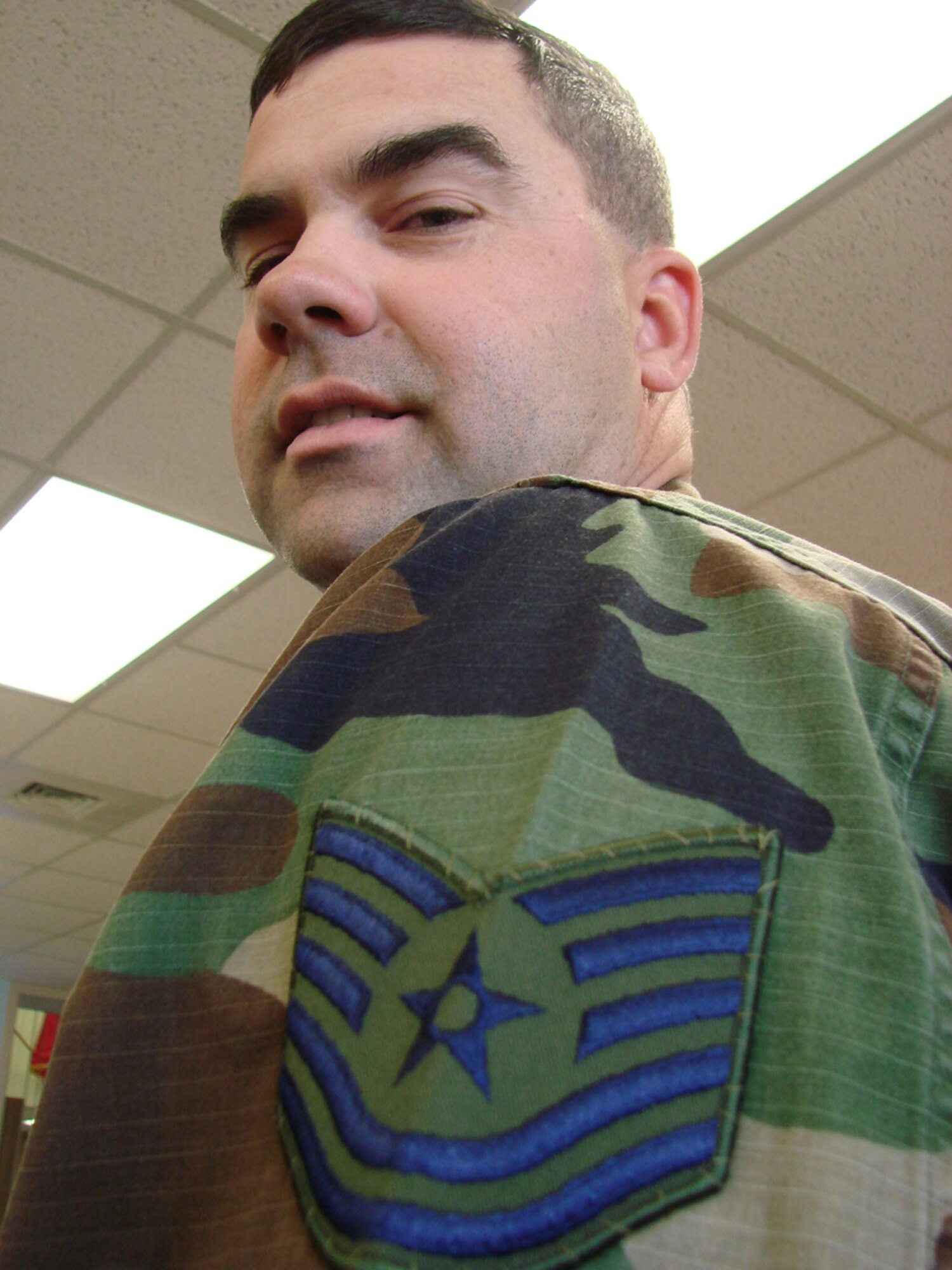 Staff. Sgt. Peter Abernethy, 71st Communications Squadron airfield systems craftsman, was promoted on-the-spot March 14 to technical sergeant under the Stripes for Exceptional Performers. (Air Force photo by Capt. Tony Wickman)