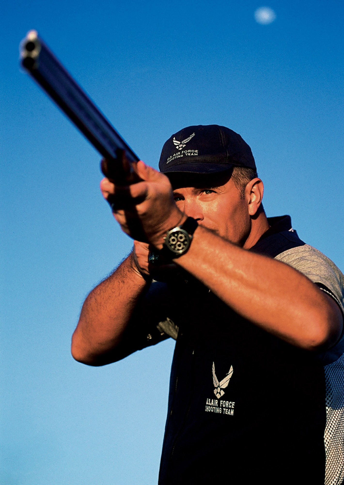 Dominic Grazioli placed second in the U.S. Olympic Team trap shooting trials March 12, 2008, earning a spot on the U.S. team in the Olympics in August in Beijing. Mr. Grazioli is an Air Force employee at Randolph Air Force Base, Texas, and an Air Force Reserve lieutenant colonel in the Individual Mobilization Augmentee program. (Courtesy photo from Airman magazine)