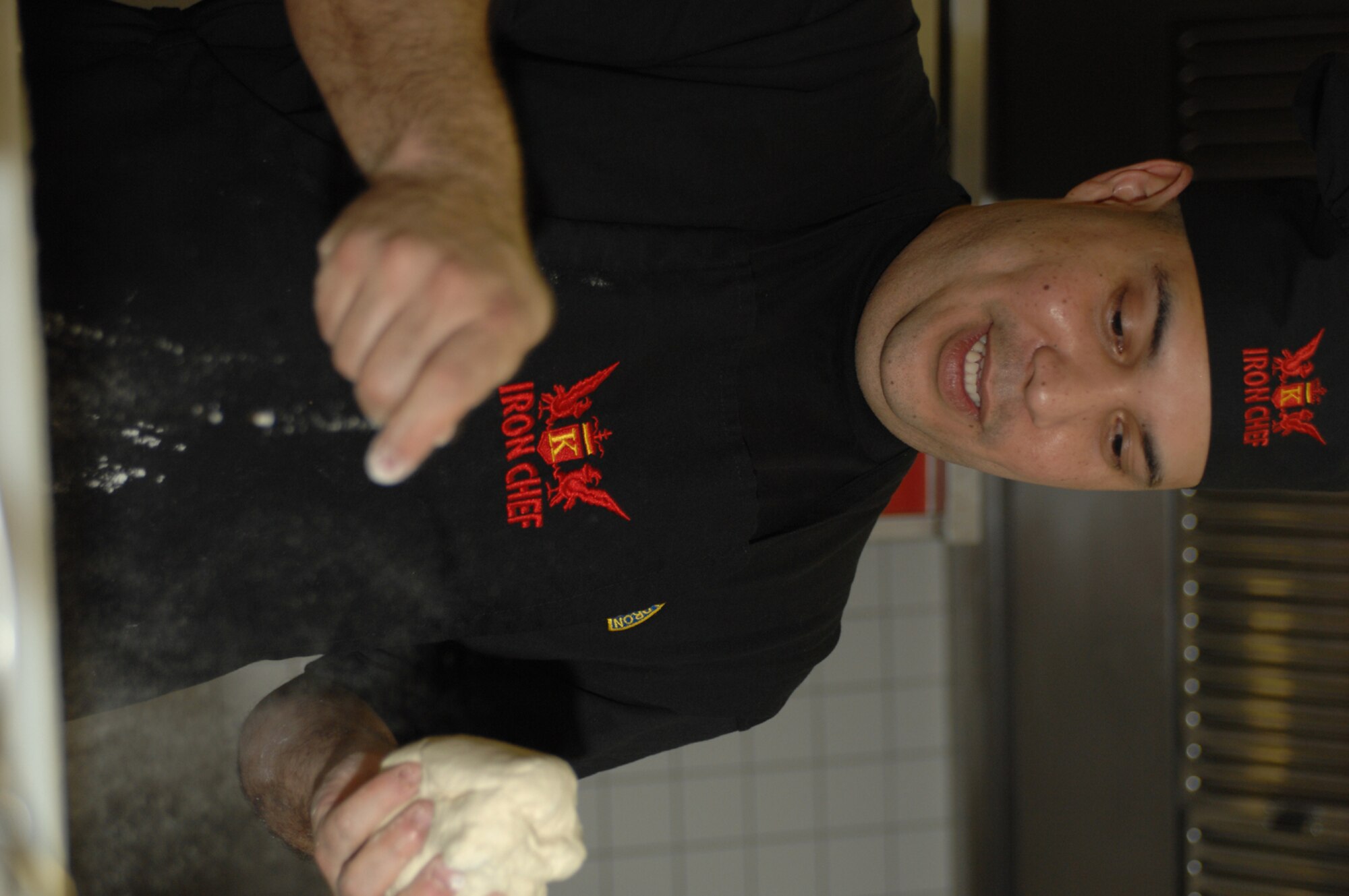 SPANGDAHLEM AIR BASE, Germany -- Master Sgt. Joe Santiago, 52nd Dental Squadron, prepares homemade tortillas during the Iron Chef competition held by the 52nd Services Squadron, March 14, 2008. Sergeant Santiago won the cooking challenge. (U.S. Air Force photo/Staff Sgt. Kristin Ruleau) 