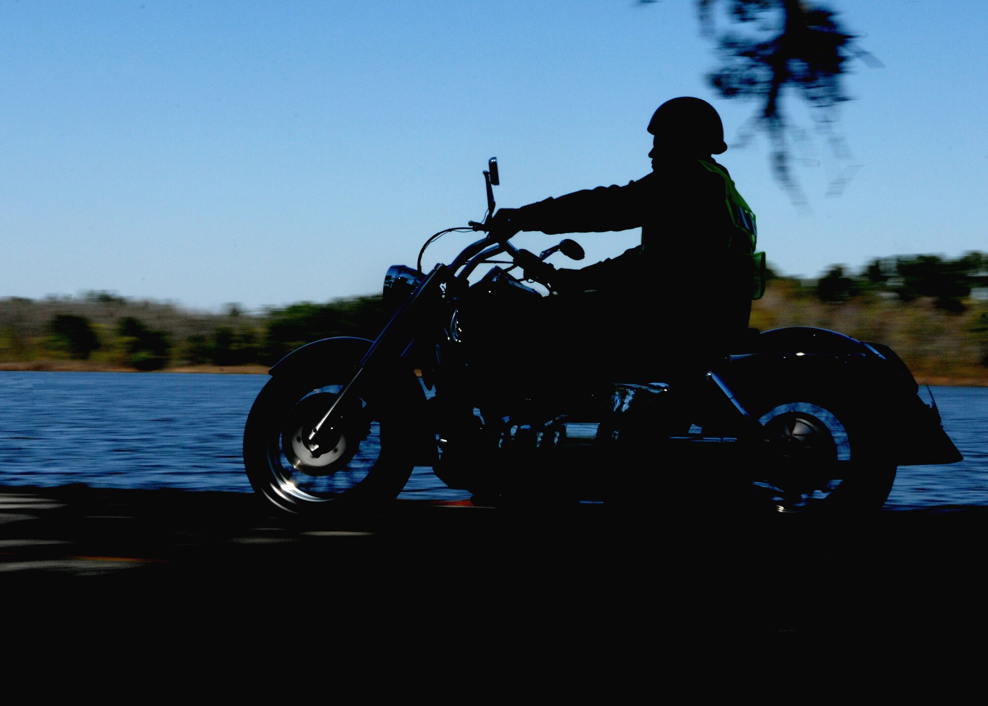 MOODY AIR FORCE BASE, Ga. -- Staff Sgt. Robert Marlow rides his Honda Shadow Aero 750 motorcycle here March 20. Sgt. Marlow participated in both the beginner and advanced motorcycle safety course at Moody. (U.S. Air Force photo by Airman 1st Class Brittany Barker)