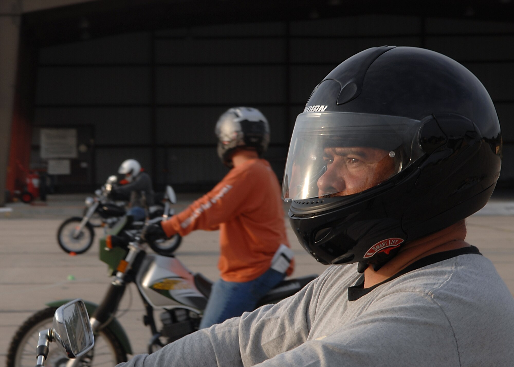 MOODY AIR FORCE BASE, Ga. -- Master Sgt. Denny Long, 23rd Equipment Maintenance Squadron, is training to become a RiderCoach here March 19. RiderCoaches take an advanced motorcycle safety course so they can train students attending the beginner's course. (U.S. Air Force photo by Airman 1st Class Brittany Barker)