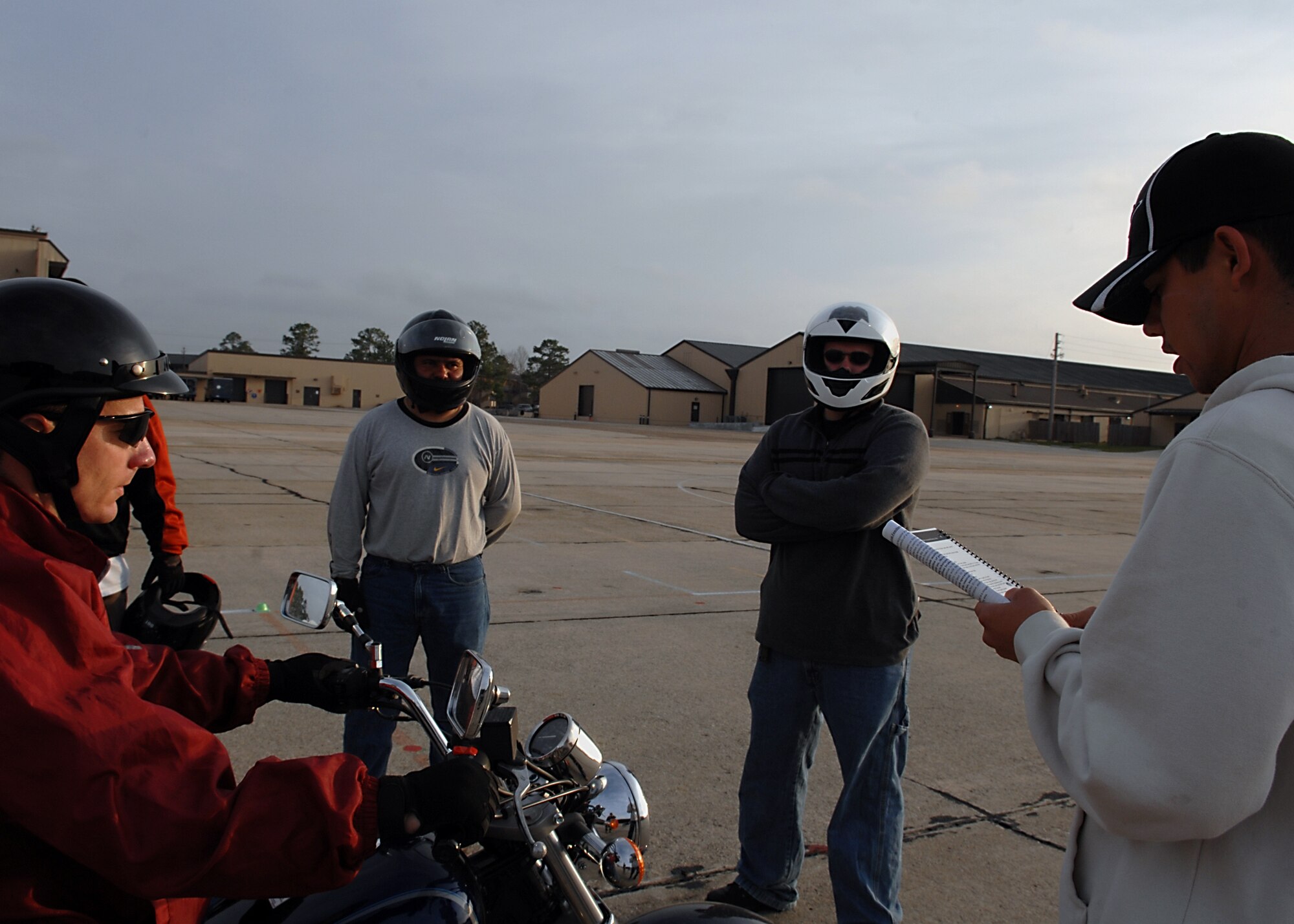 MOODY AIR FORCE BASE, Ga. -- Staff Sgt. Jon Boals, 723rd Aircraft Maintenance Squadron electrical environmental systems journeyman, coaches student riders who are aspiring to become RiderCoaches during an instructor class here March 19. RiderCoaches train other motorcyclists on the safety and technical aspects of motorcycles.  (U.S. Air Force photo by Airman 1st Class Brittany Barker)