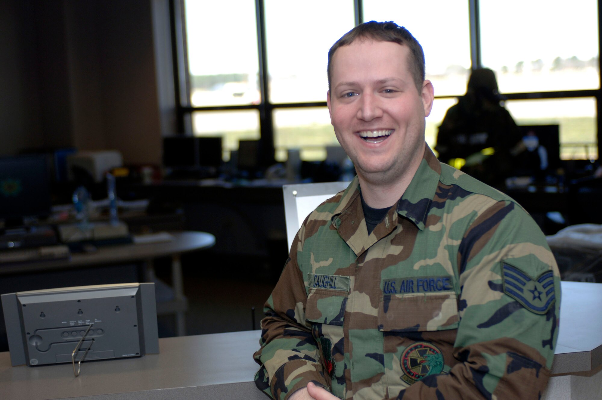 LANGLEY AIR FORCE BASE, Va. -- Staff Sgt. Christopher Caughill, 1st Operations Support Squadron weather forecaster, was one of the first Airmen to touch the ground in Iraq in March 2003. There, he supplied sufficient weather forecasts supporting initial Army combat units. March 20, 2008, marks the five year anniversary of the United States' involvement in Iraq. (U.S. Air Force photo/Airman 1st Class Chase Skylar DeMayo)