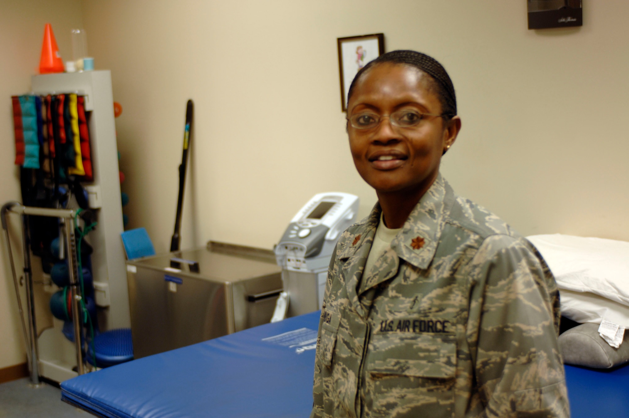 LANGLEY AIR FORCE BASE, Va. -- Maj. Oluwanishola Asenuga, 1st Medical Support Group Squadron flight commander of physical medicine, was responsible for more than 13,000 soldiers while deployed to Iraq. During her deployment, she was given the opportunity to rehabilitate soldiers so they could return to combat safely. March 20, 2008, marks the five year anniversary of the United States' involvement in Iraq. (U.S. Air Force photo/Airman 1st Class Chase Skylar DeMayo)