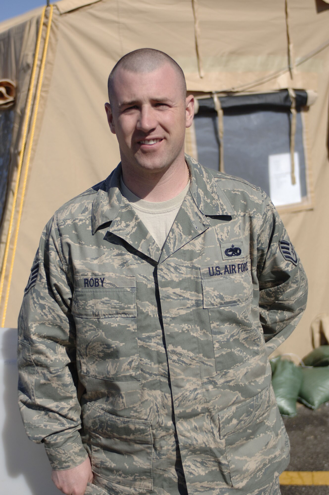 LANGLEY AIR FORCE BASE, Va. -- Staff Sgt. Stephen Roby, 1st Maintenance Operations Squadron maintenance training flight instructor, was deployed to Saudi Arabia during the initial announcement that the United States would become involved with Iraq March 20, 2003. Sergeant Roby deployed with the 71st Aircraft Maintenance Unit and provided air support for F-15s. (U.S. Air Force photo/Airman 1st Class Chase Skylar DeMayo)