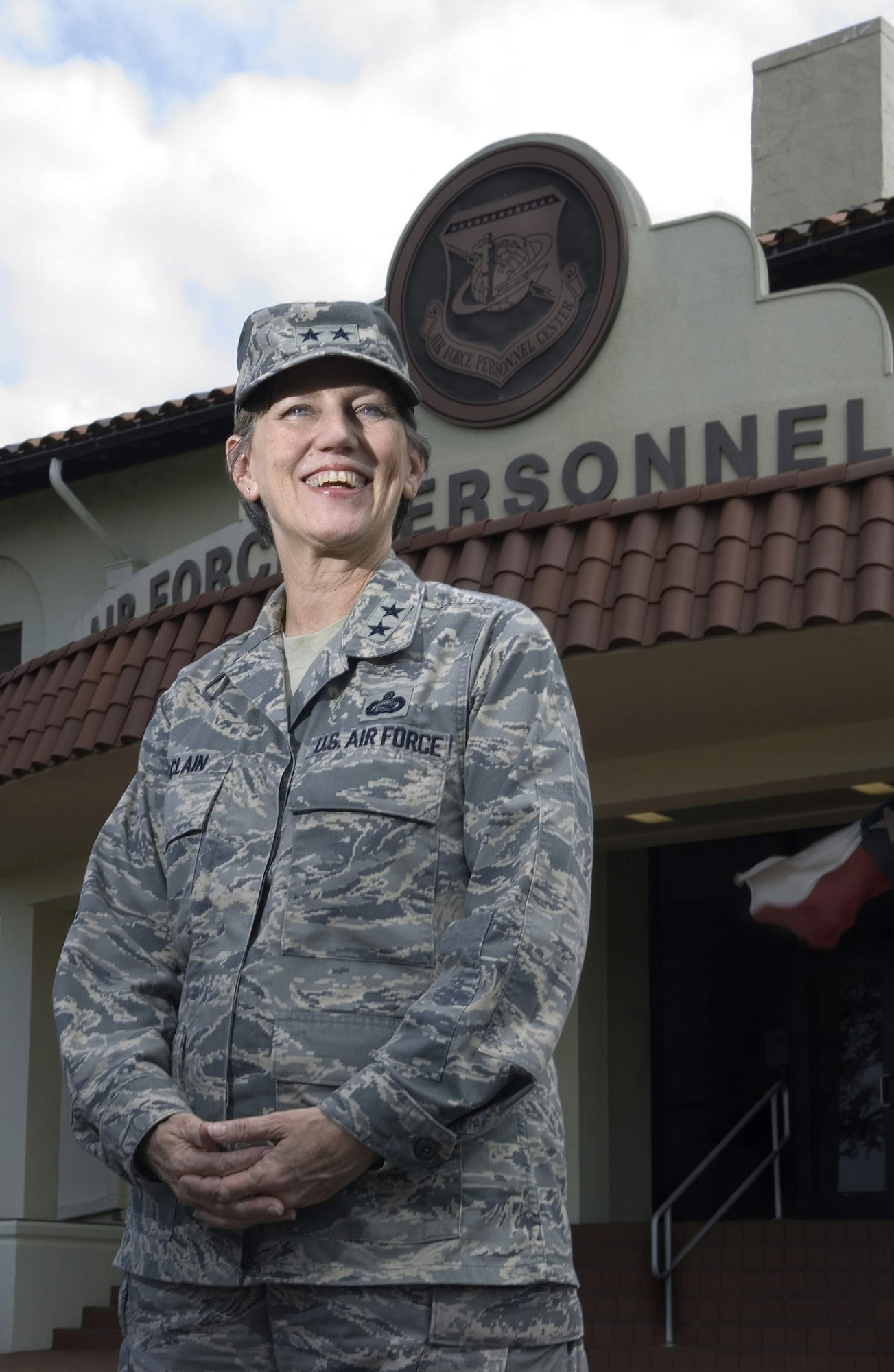 Maj. Gen. K.C. McClain stands in front of the Air Force Personnel Center March 18 at Randolph Air Force Base, Texas. The general is AFPC's 23rd commander and a 30-year-career Airman. AFPC members are responsible for developing personnel programs, implementing personnel policies and conducting personnel operations for 1.25 million Air Force military, civilian and retirees worldwide. The unit has 2,200 members. (U.S. Air Force photo/Staff Sgt. Bennie J. Davis III) 