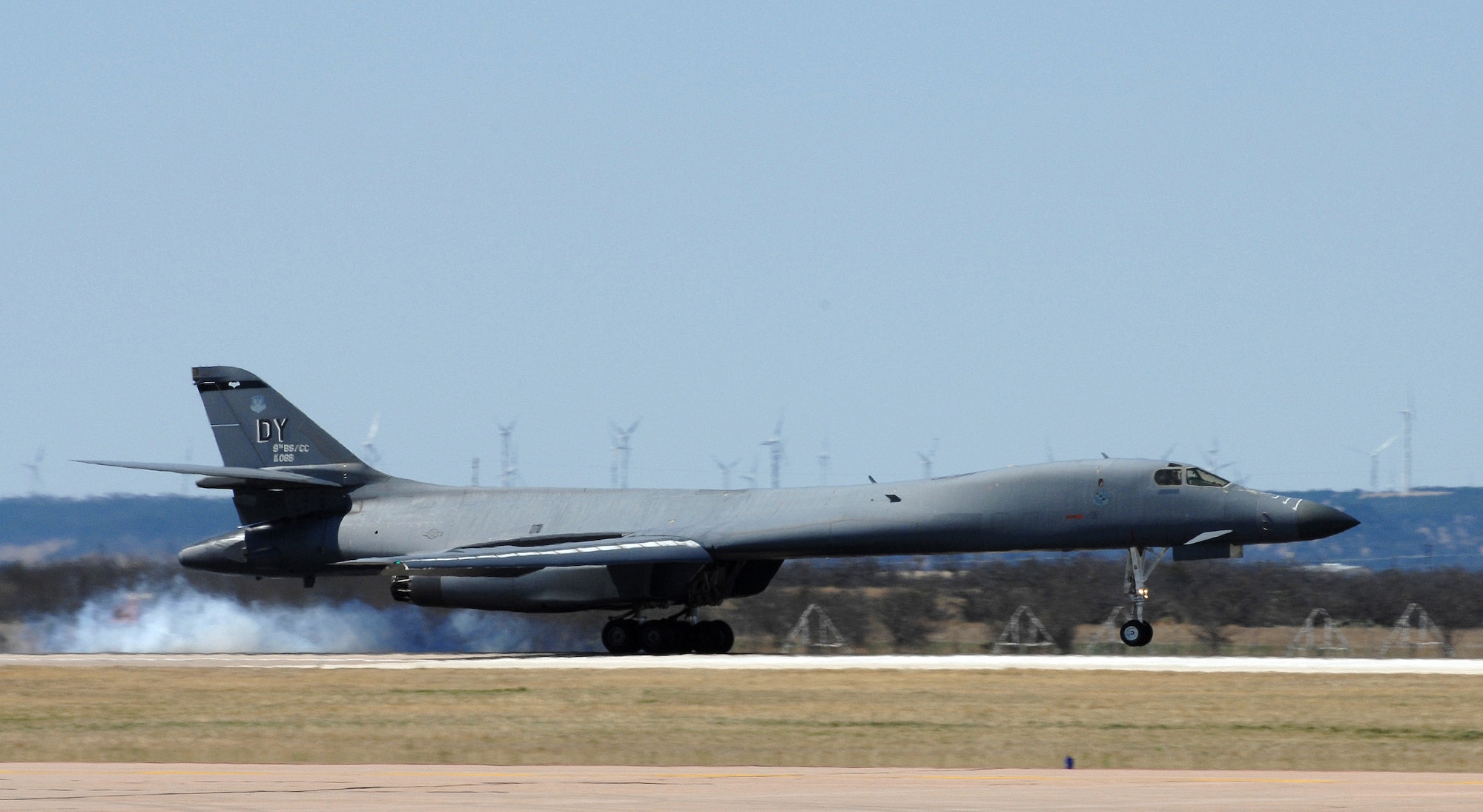 DYESS AIR FORCE BASE, Texas -- A B-1 Bomber was the first Air Force jet to fly at supersonic speeds using a 50/50 blend of synthetic and petroleum fuel. The supersonic flight occured over the White Sands Missile Range airspace in south-central New Mexico but took off and landed at Dyess March 19. (U.S. Air Force photo/Senior Airman Courtney Richardson)