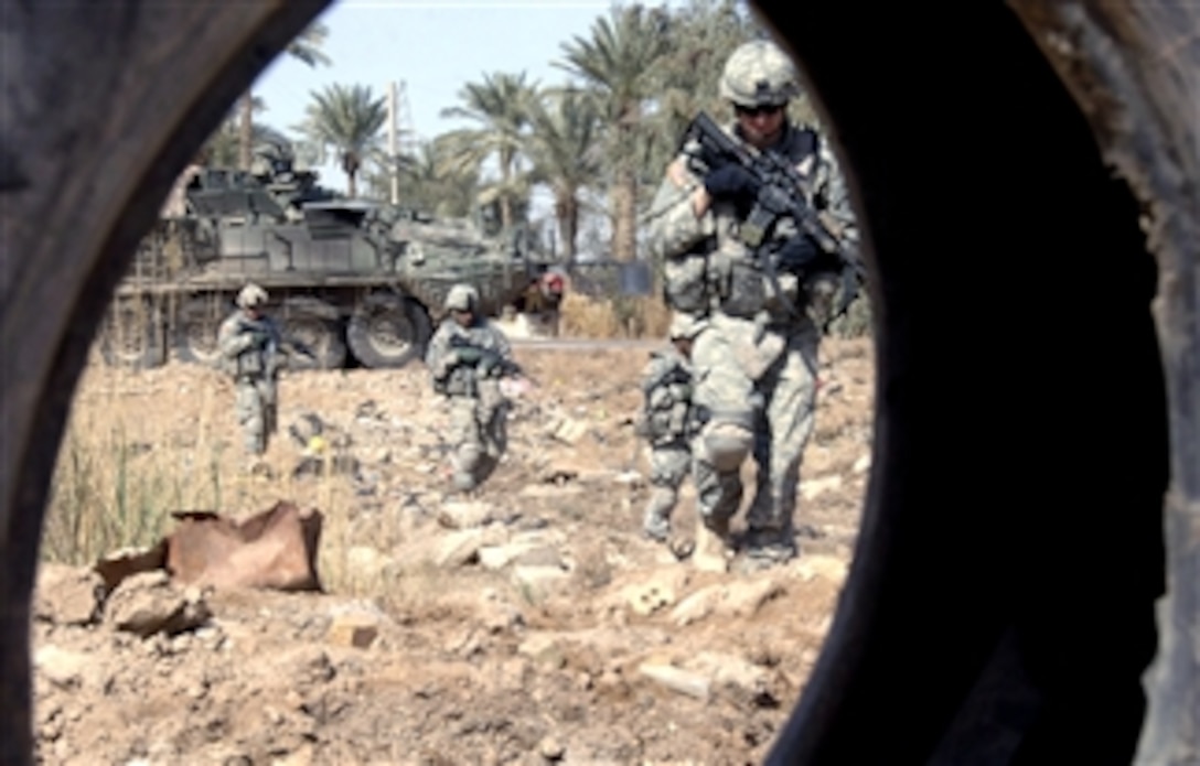 U.S. Army soldiers patrol the streets of Baghdad, Iraq, March 9, 2008. 