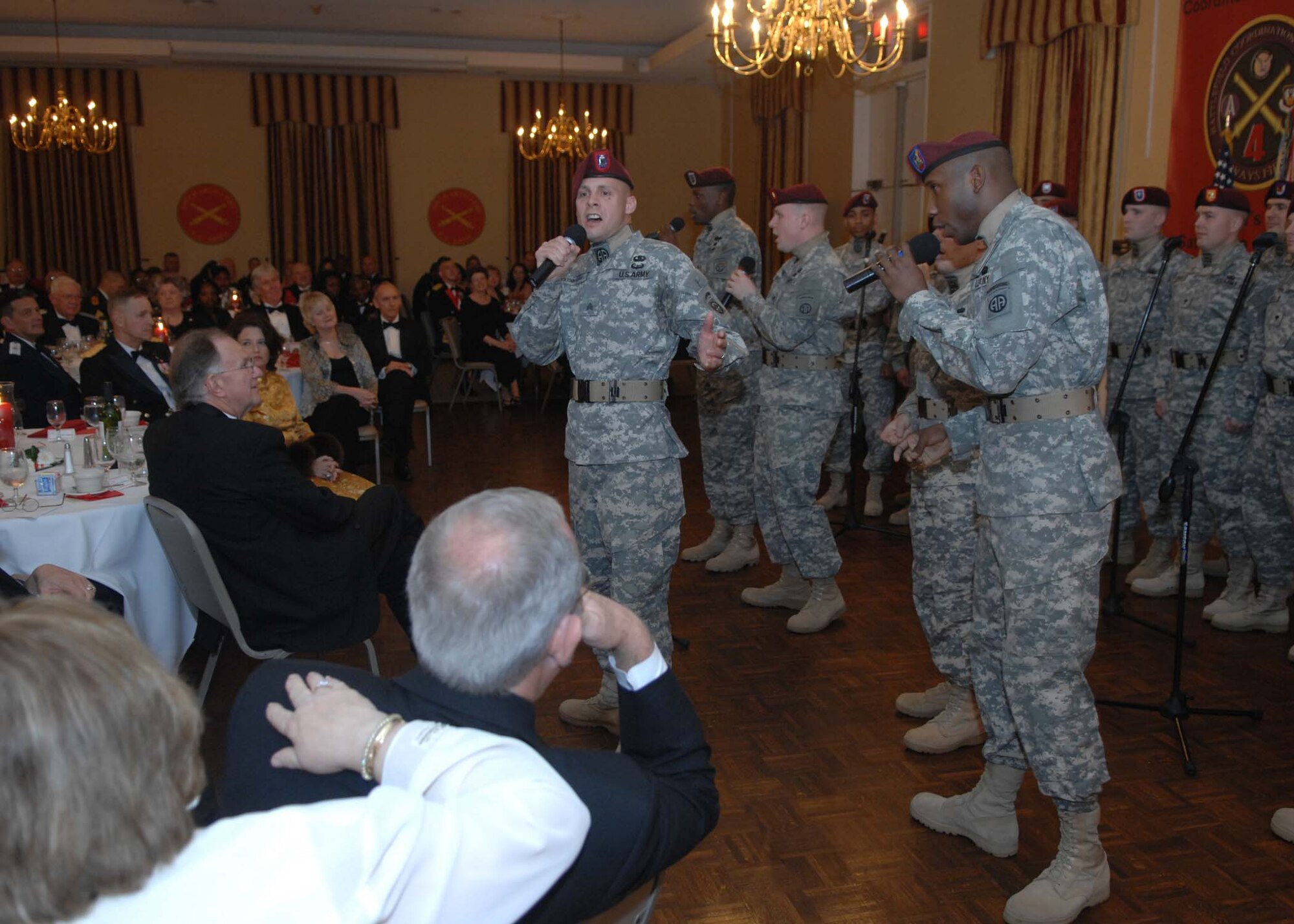 SHAW AIR FORCE BASE, S.C. -- The 82nd Airborne All-American Chorus from Fort Bragg, N.C., performs at the 4th Battlefield Coordination Detachment Saint Barbara's Day Ball March 15 at Sunset Country Club in Sumter, S.C. (U.S. Air Force photo/Airman 1st Class Matthew Davis)  