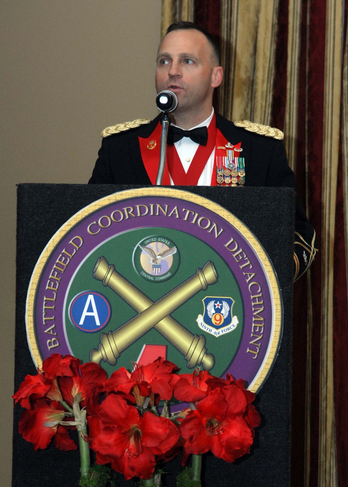 SHAW AIR FORCE BASE, S.C. -- Col. Kevin Felix, 4th Battlefield Coordination Detachment commander, speaks to fellow soldiers at the 4th BCD Saint Barbara's Day Ball March 15 at the Sunset Country Club in Sumter, S.C. (U.S. Air Force photo/Airman 1st Class Matthew Davis)  