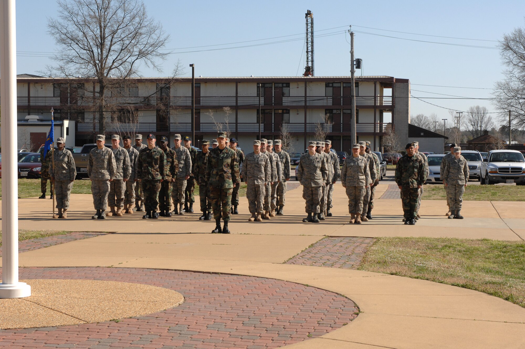 LANGLEY AIR FORCE BASE, Va. – Members of Airmen Leadership School Class 08-C stand in formation during a Formal Retreat Ceremony preformed by their class March 20. (U.S.  Air Force photo/Tech. Sgt. Wickes)