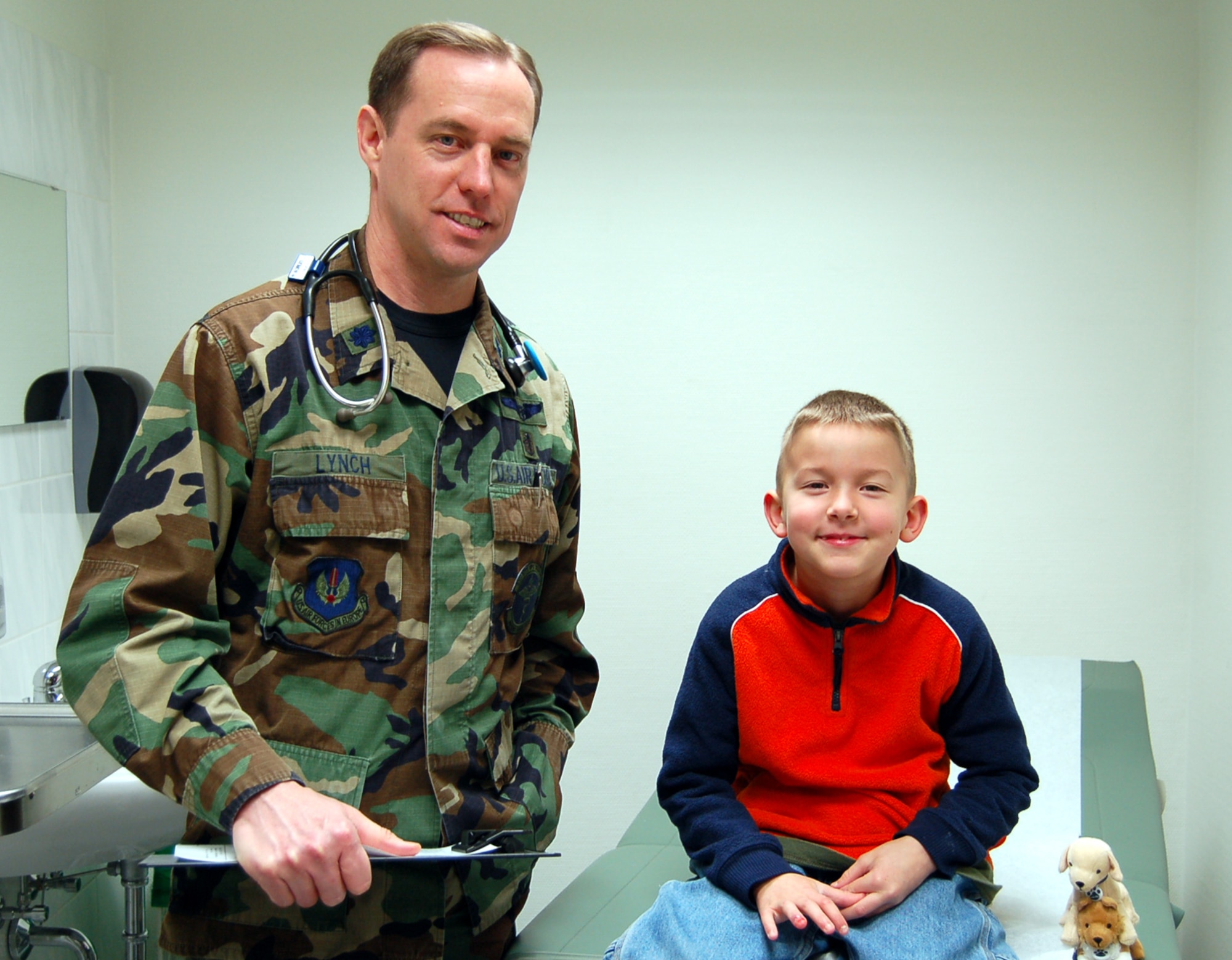 SPANGDAHLEM AIR BASE, Germany – Aaron King smiles after a visit with Dr. (Lt. Col.) John Lynch, 52nd Medical Operations Squadron. Dr. Lynch believes that the best part of his job is providing patient’s education and prevention techniques for their long term self-care. Aaron is the son of Dena and Tech. Sgt. Marcus King, 52nd Security Forces Squadron. (U.S. Air Force photo/Staff Sgt. Tammie Moore)